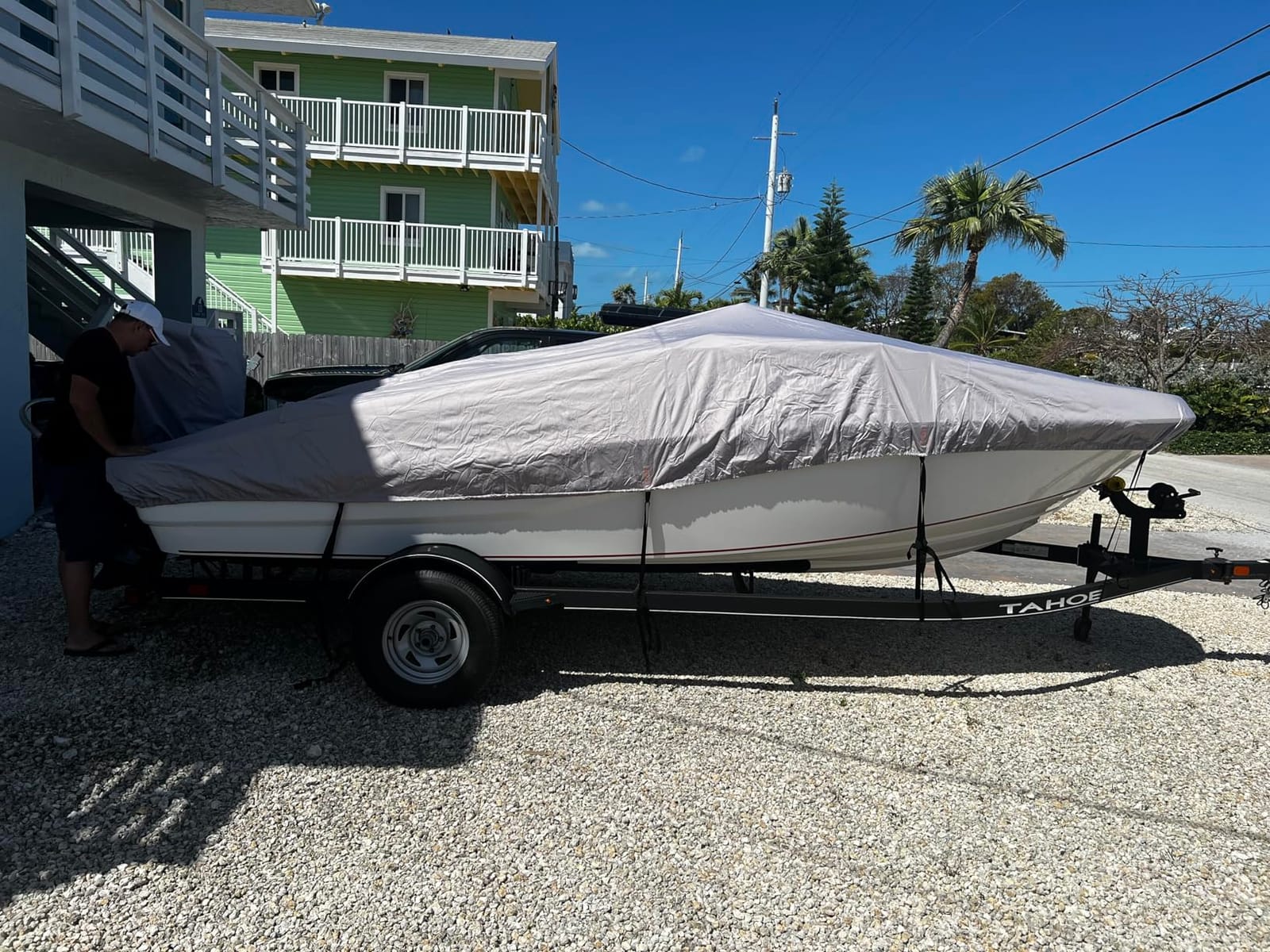 Trailerable Boat Cover 20-22ft, Heavy Duty 1200D Oxford (Grey) | Waterproof, UV Resistant, Include motor cover, Fits V-Hull Tri-Hull Fish&Ski Boat, Bass Boat, Runabout customer photo 1