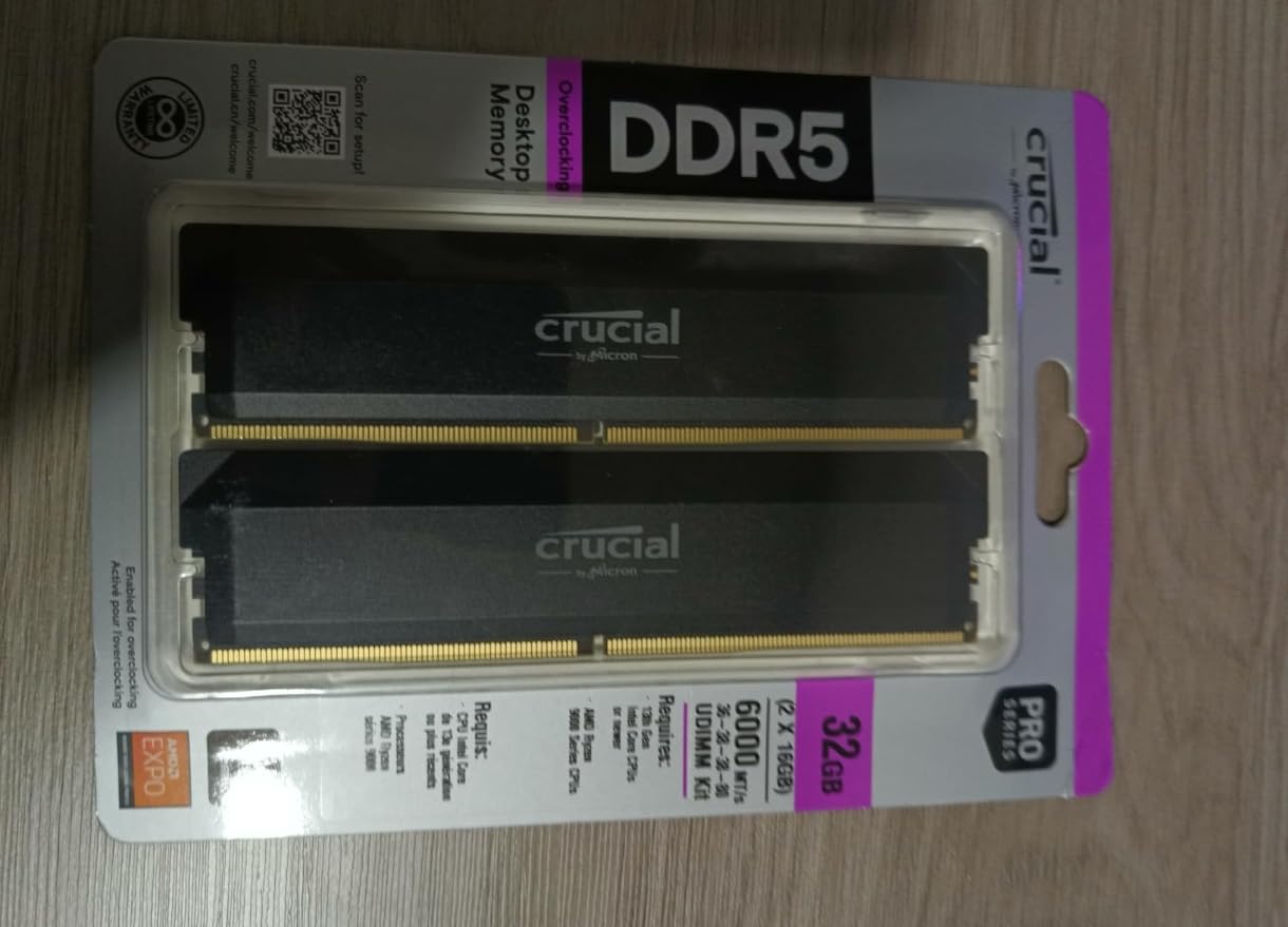 Crucial Pro 32GB DDR5 RAM Kit (2x16GB), CL36 6000MHz, Overclocking Desktop Gaming Memory, Intel XMP 3.0 & AMD Expo Compatible, Black customer photo 2
