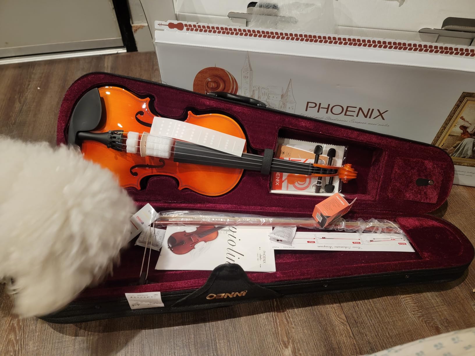 PHOENIX Violin 4/4 Full Size Kit, Violin Fiddle Set for Beginner Adults Student with Rosewood Bow, Extra Strings & Bridge, 2 Rosins, Tuner, Case, Mute, Fingerboard Stickers, Shoulder Rest customer photo 1