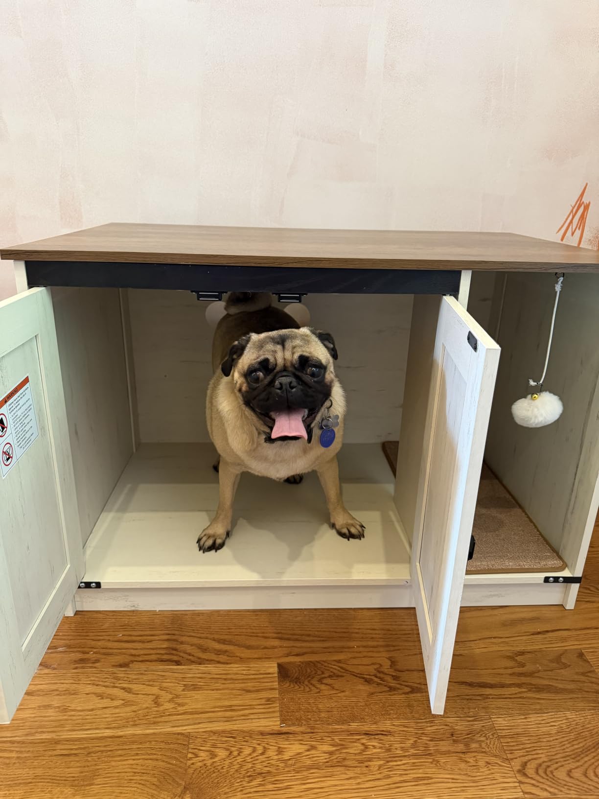 Hzuaneri Cat Litter Box Enclosure, Hidden Litter Box Cabinet Furniture with Bell, Indoor Cats House, Farmhouse Style, 31.5 x 19.7 x 20.9Inches, for Hallway, Bedroom, Rustic Brown and White CB82414X customer photo 2