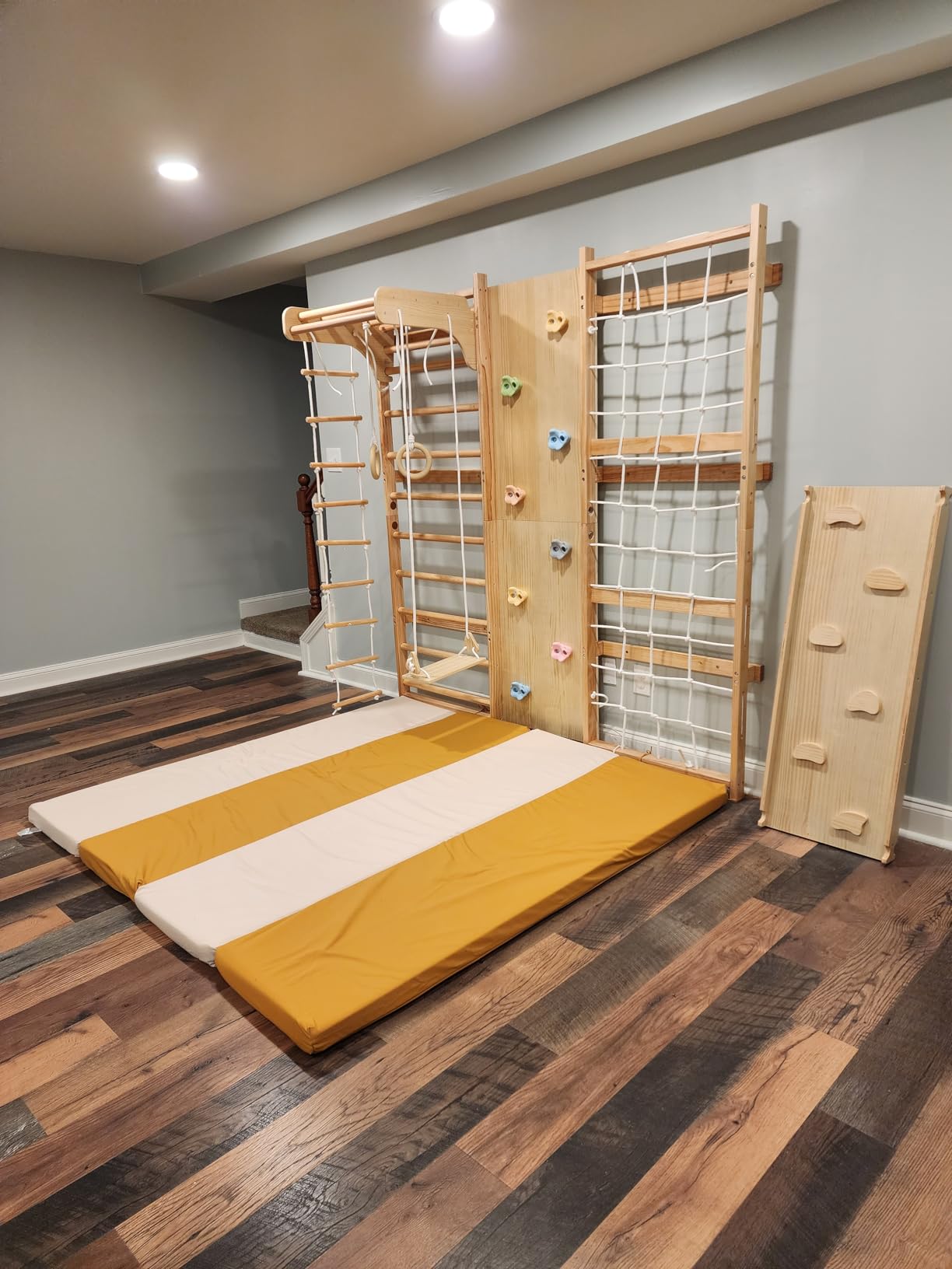 Avenlur Walnut 9-in-1 Swedish Ladder Wall Gym Kids, Indoor Climbing Wall | 2 Heights: 78.8