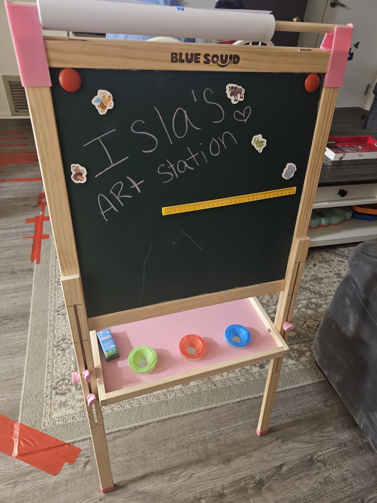 Blue Squid Art Easel for Kids with Paper Roll x 3, Includes 100+ Accessories, Double Sided Adjustable Wooden Painting Easel with Magnetic Chalk Board, White Board for Toddlers Ages 3,4,5,6,7,8,9,10,12 customer photo 1