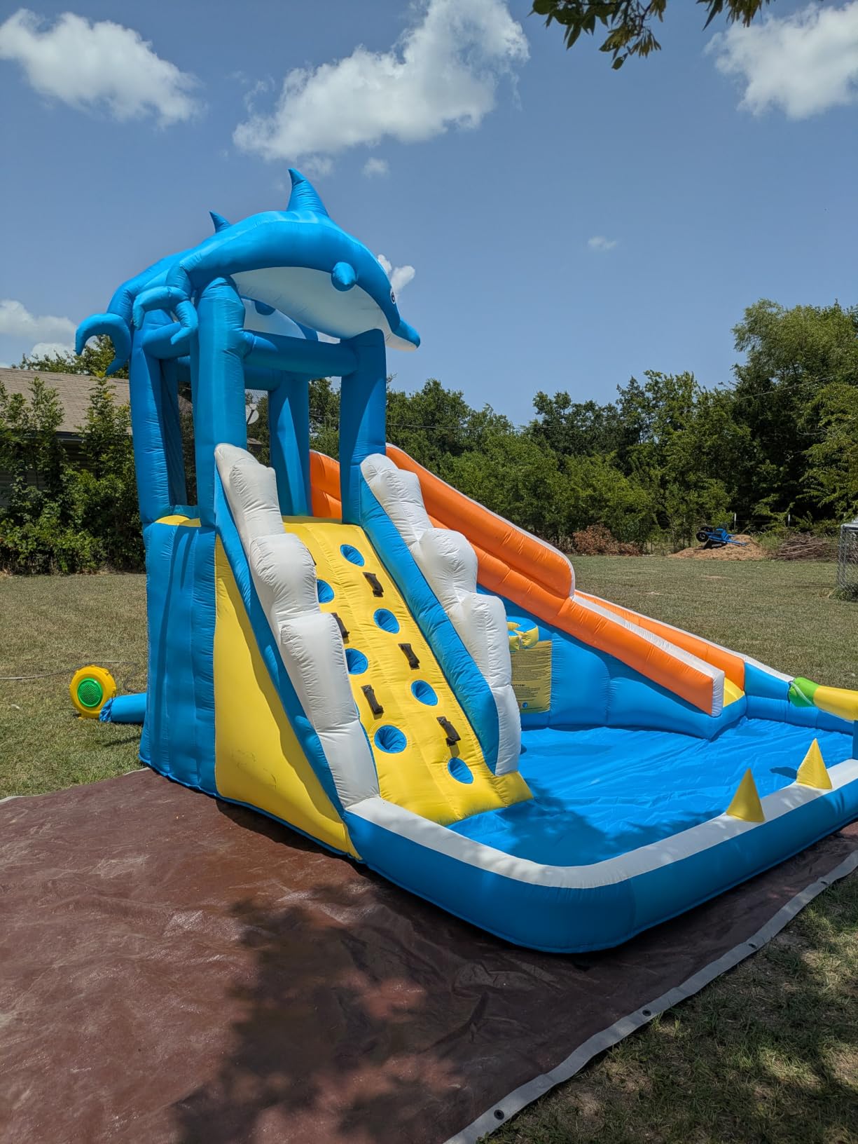TOAOB Inflatable Water Slide, 5 in 1 Dolphin Inflatable Bounce House for Kids - Climbing Wall Splash Pool Water Cannon Basketball Rim - 480W Blower - for Indoor Outdoor Backyard Birthday Party customer photo 1