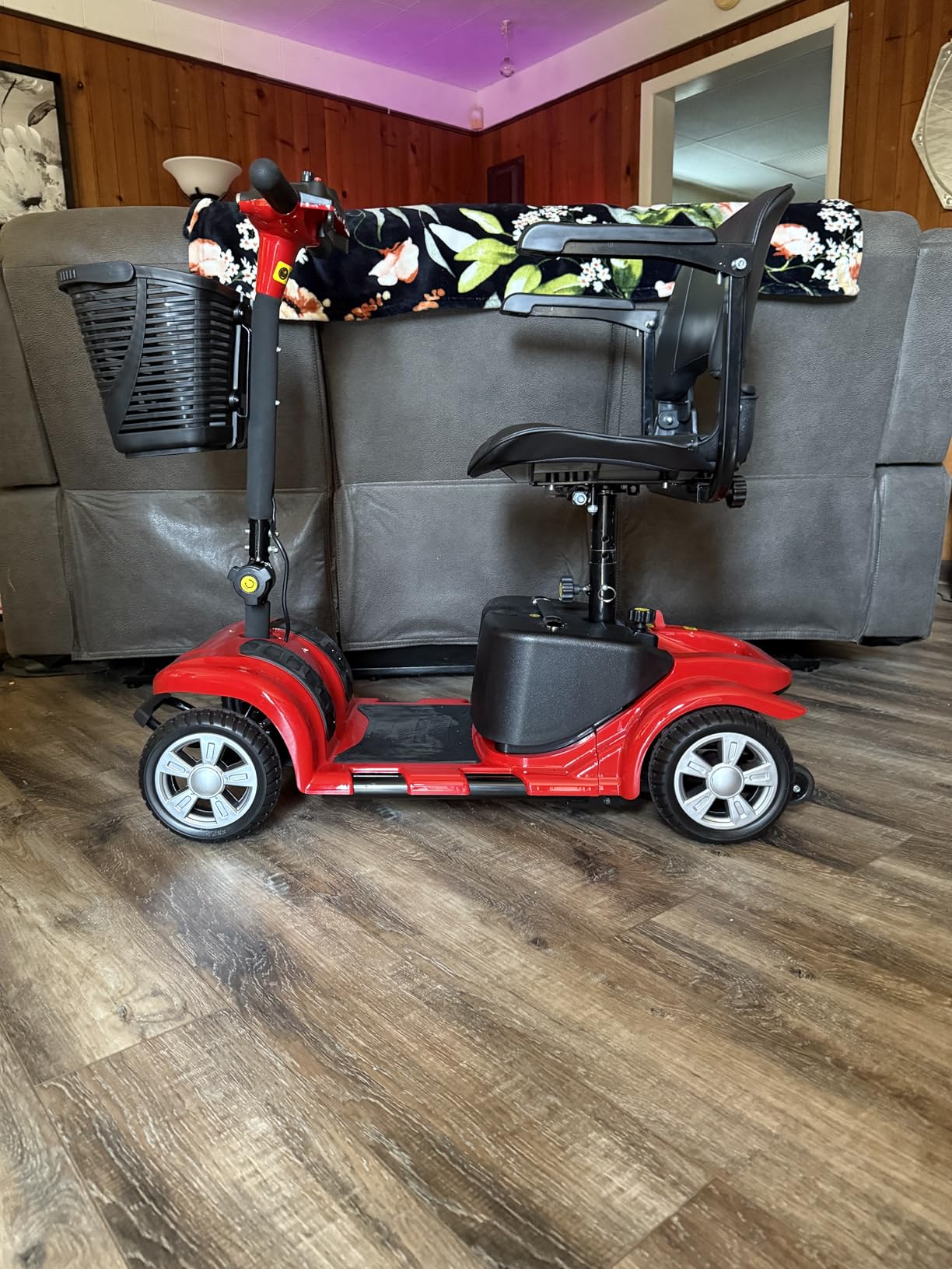 Mobility Scooter for Adults, Senior, 4 Wheels Electric Powered Chargeable Device for Travel, Lightweight and Portable, with LED Headlights and Basket, Charger Included (RED) customer photo 2