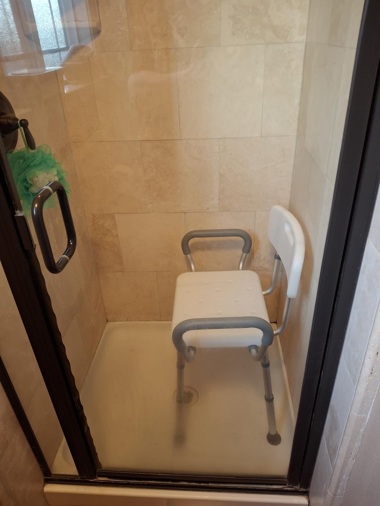 HOMLAND Shower Chair for Inside Shower with Padded Armrests and Back | Height Adjustable, Heavy Duty Shower Seat for Bathtub, Safety Bath Seat for Elderly, Adults, Handicap and Disabled, White customer photo 2