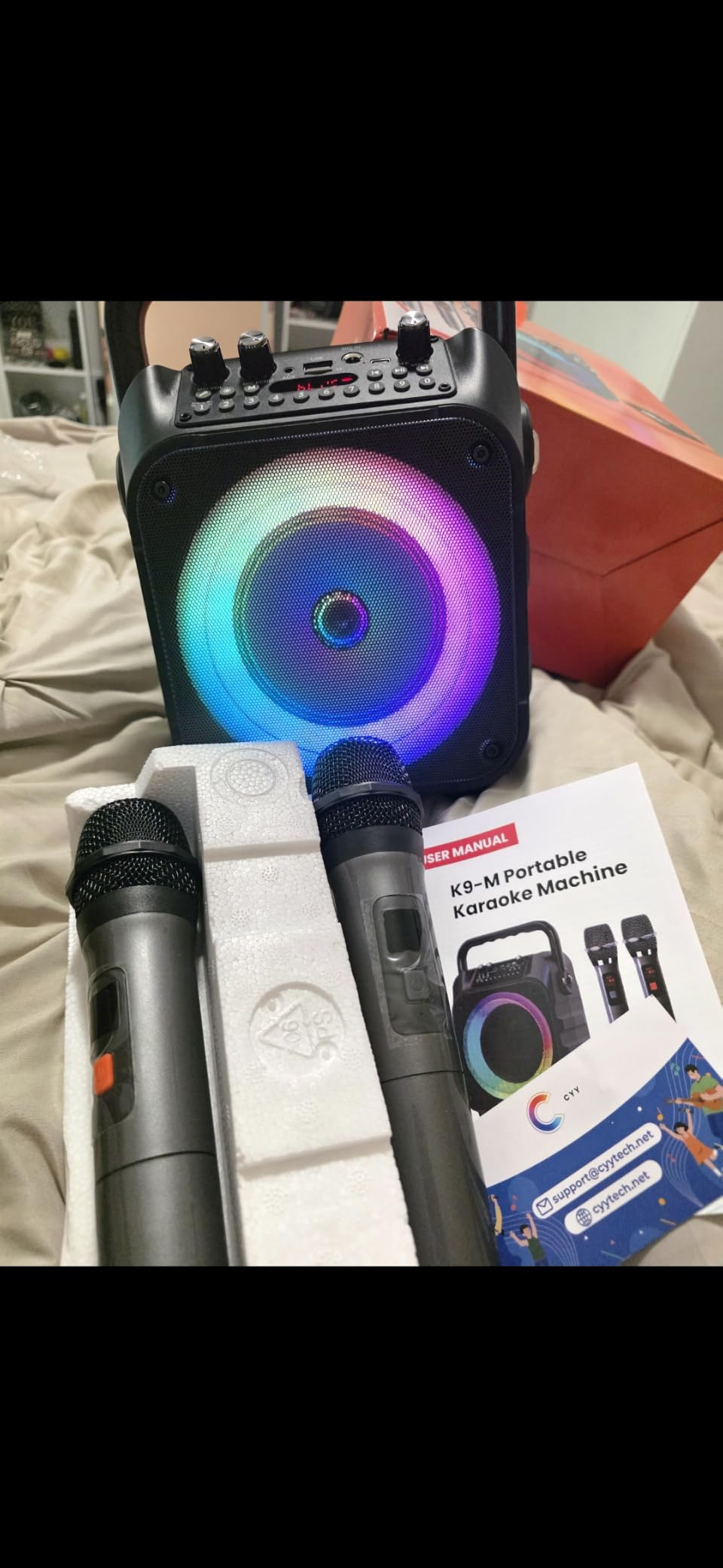 CYY Karaoke Machine, Portable Bluetooth Speaker with 2 Wireless Microphones | Immersive Sound, 5 Light Modes, PA System, TWS USB TF AUX FM, for Adults and Kids, Home Party, Outdoor, Home System Packages customer photo 1