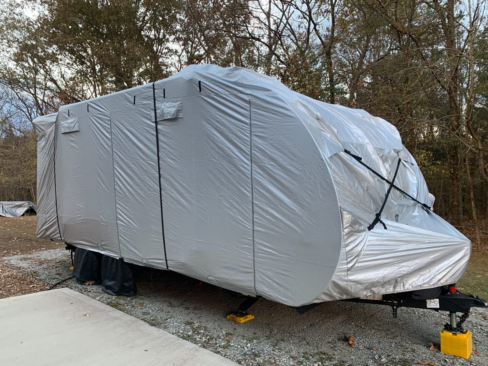 RVMasking Travel Trailer RV Cover, 7-Layer Heavy Duty Waterproof,20-22ft | Medium Gray Camper Cover for Toy Hauler, Windproof, UV resistant, 3Pcs Reinforced Straps, Tongue Jack Cover, 4 Tire Covers customer photo 2
