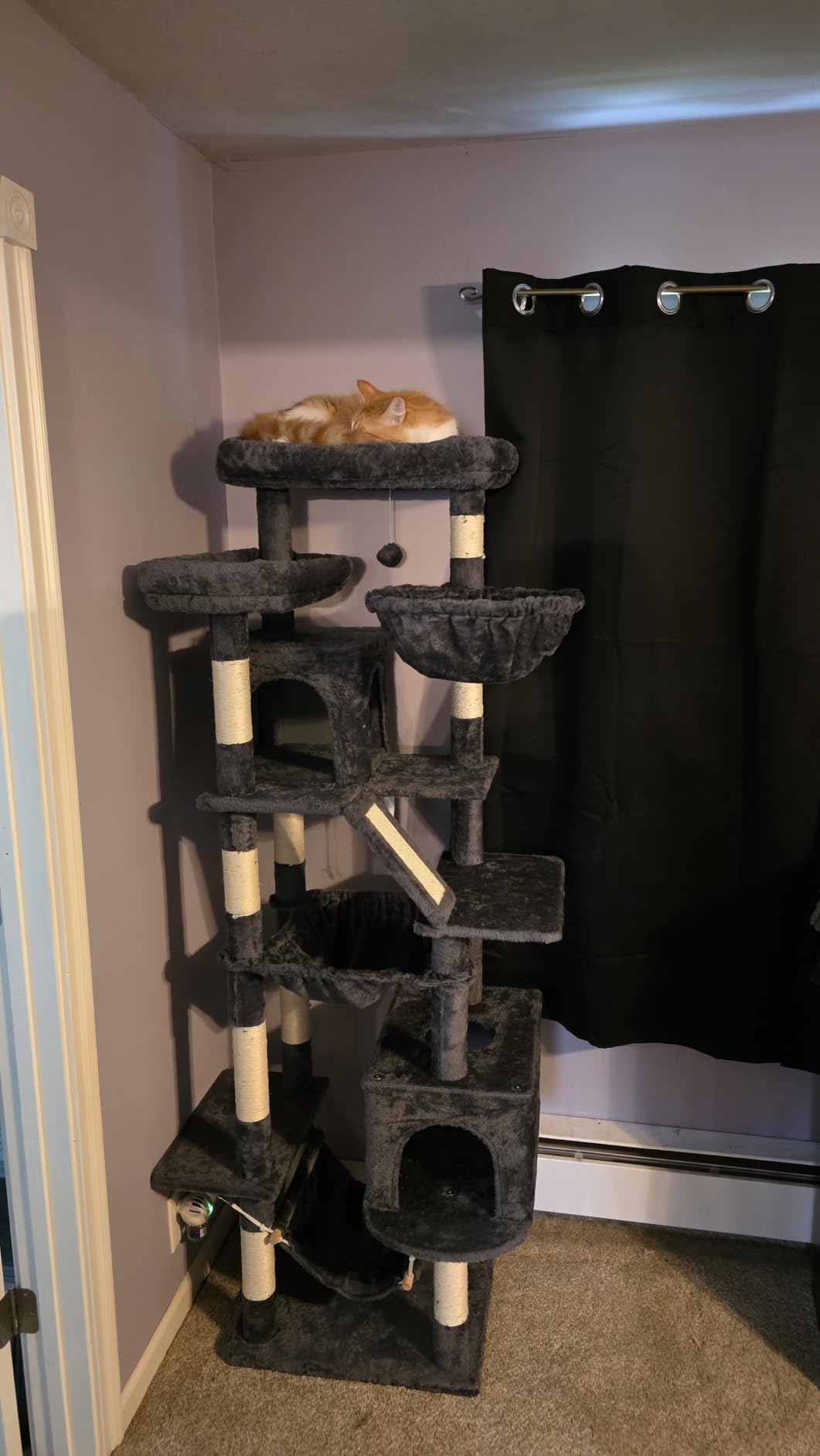 Heybly Cat Tree, 71-Inch-Tall Tower for Indoor Cats with 2 Perches, 2 Big Condos, 2 Hammocks, Basket, Scratching Pad, Large Cat Furniture and Condo, Smoky Gray HCT034G customer photo 1