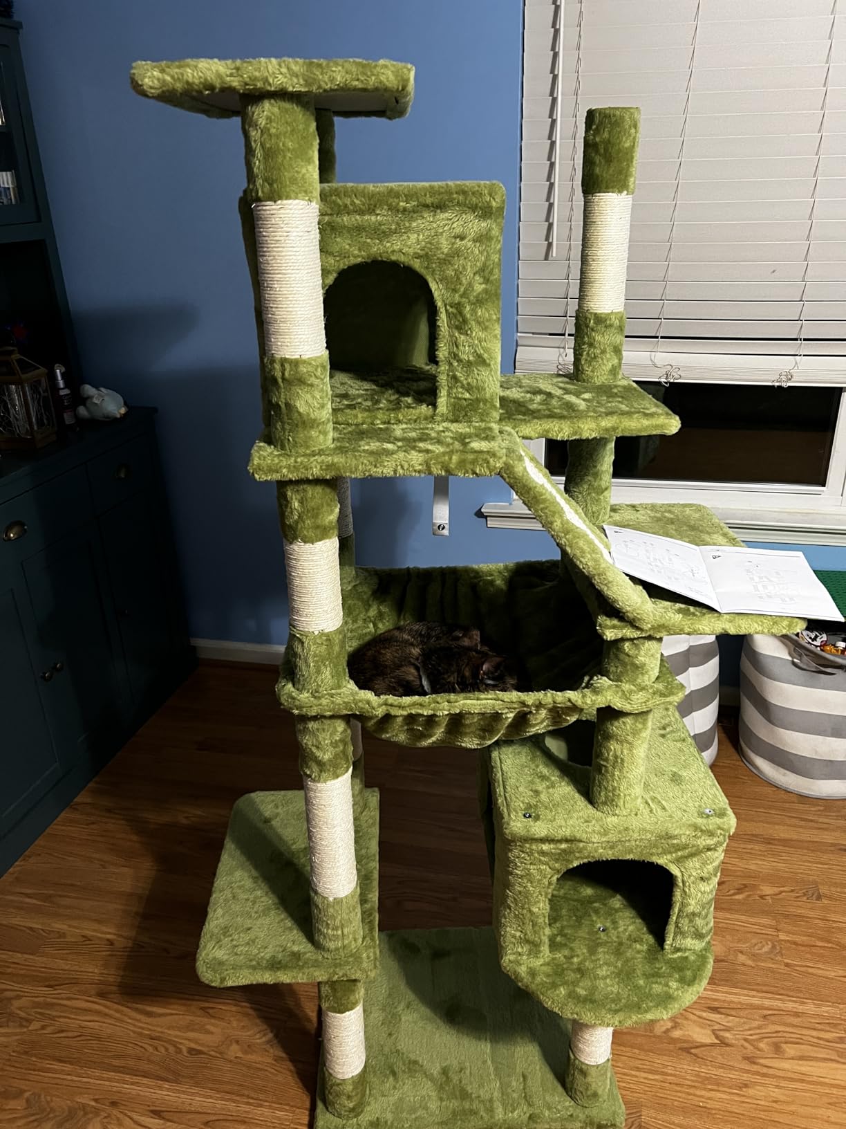 Heybly Cat Tree, 71-Inch-Tall Tower for Indoor Cats with 2 Perches, 2 Big Condos, 2 Hammocks, Basket, Scratching Pad, Large Cat Furniture and Condo, Smoky Gray HCT034G customer photo 2