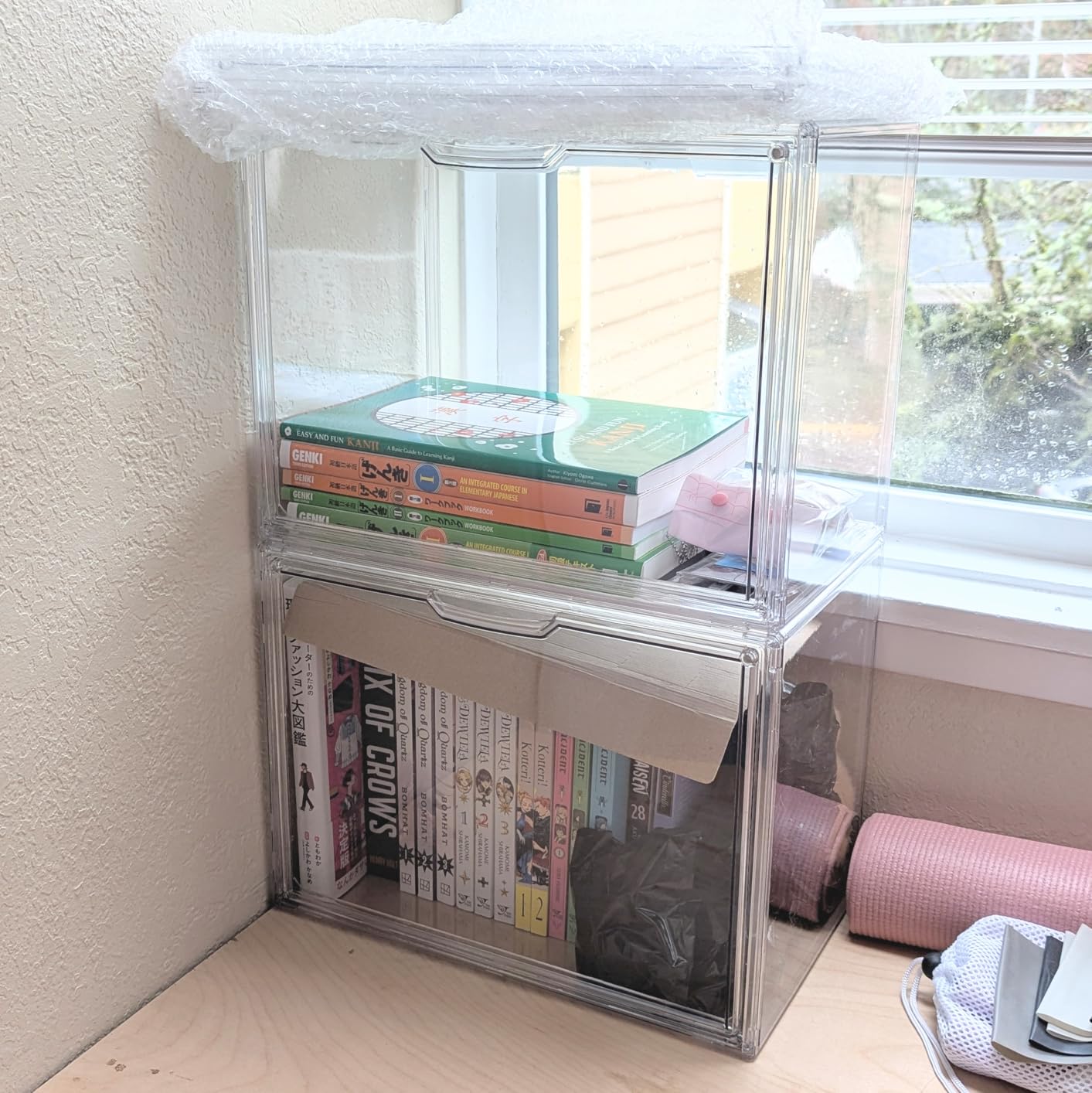 GUDEMAY Large Clear Stackable Acrylic Storage Bins with Door, Dustproof Figure Collectibles Display Case, Football & Motorcycle Helmet Showcase, Basketball, Sports Memorabilia Organizer (XL, Count, 3) customer photo 2