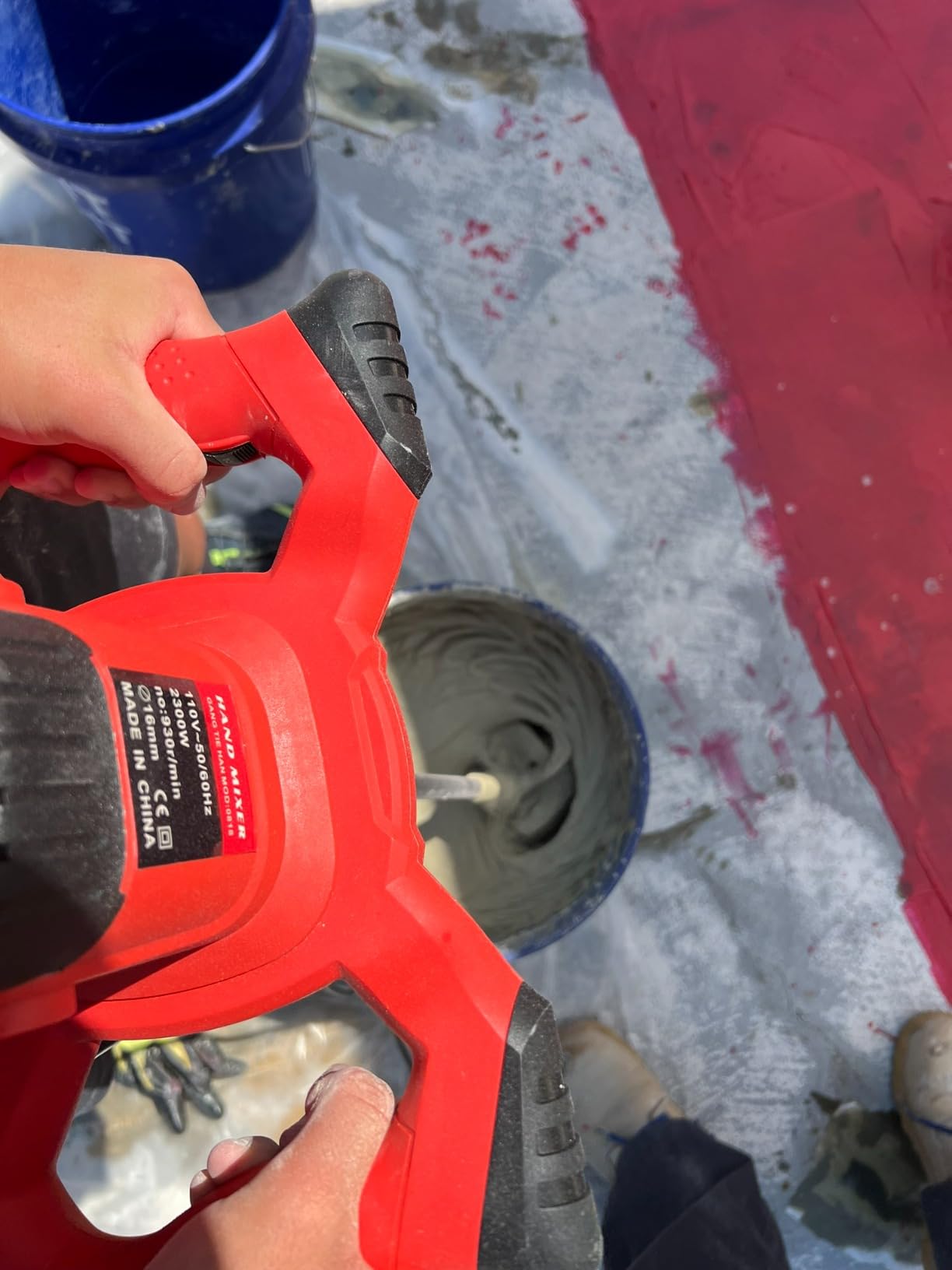 Cement Mixer 2300W, Handheld Electric Concrete Mixer with 6 Adjustable Speed, 110V Portable Mud Mixer Paint Mixer for Mortar Grout Plaster Thinset Fodder Stirring Tool customer photo 2