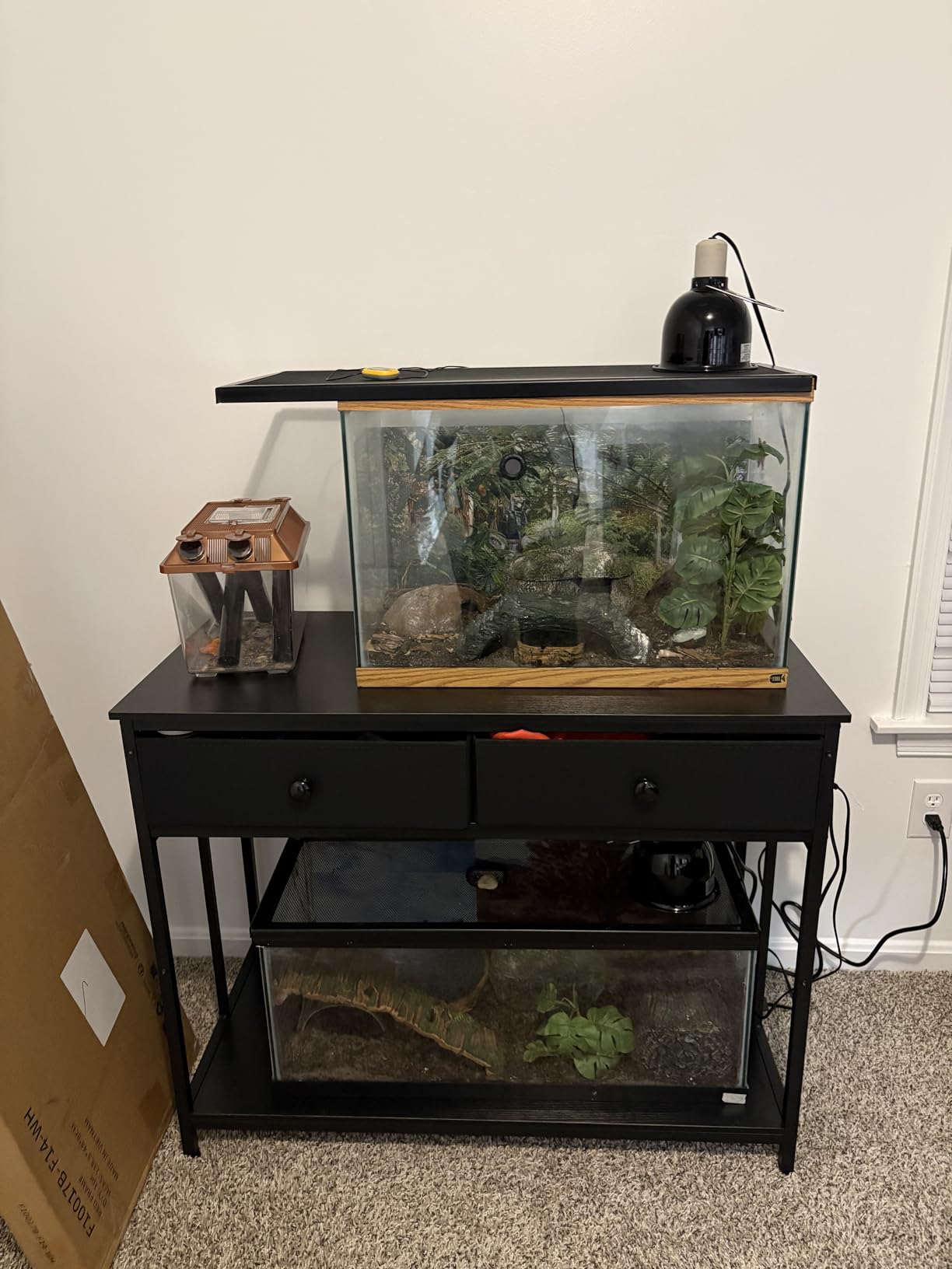 VOWNER 40 Gallon Aquarium Stand with Power Outlet, Metal Frame Fish Tank Stand with Cabinet Storage, Double Turtle Reptile Terrariums Tank Stand, 39.4