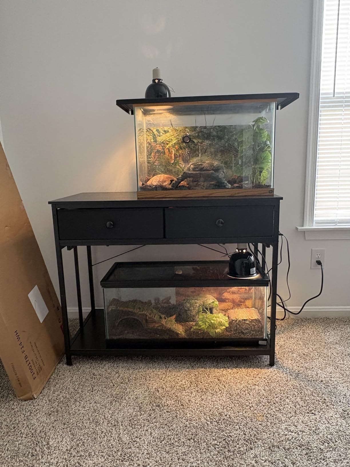 VOWNER 40 Gallon Aquarium Stand with Power Outlet, Metal Frame Fish Tank Stand with Cabinet Storage, Double Turtle Reptile Terrariums Tank Stand, 39.4