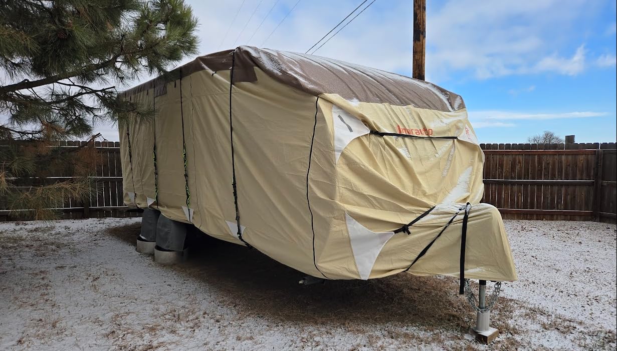 Umbrauto Travel Trailer RV Cover 24' ~ 27' - Upgraded 9-Layers Top Camper Cover, Waterproof & Windproof Heavy Duty Toy Hauler RV Cover for Winter Snow with Tongue Jack Cover, Gutter Covers customer photo 2