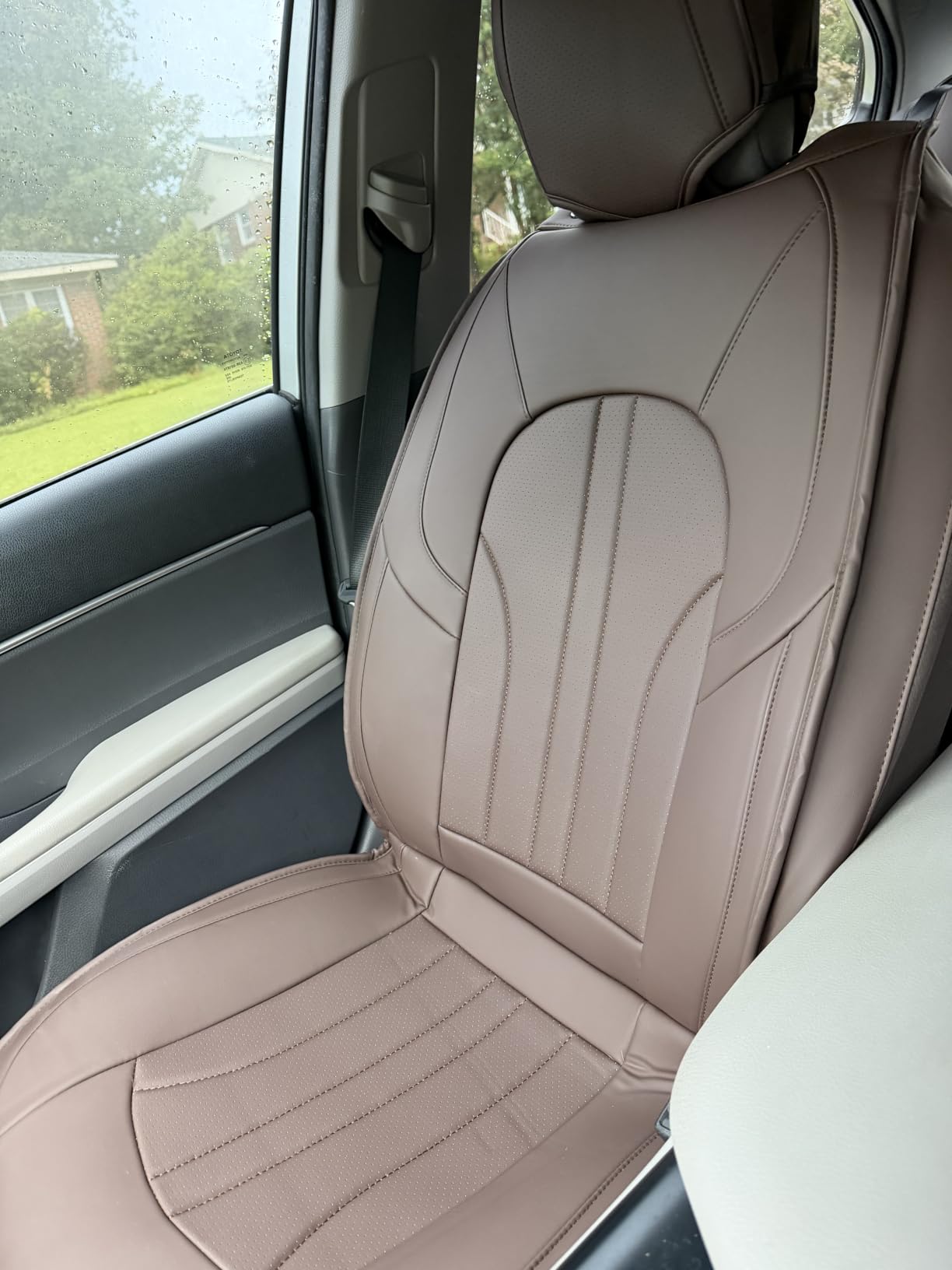 MINGBRON Car Seat Cover Full Set, Leather Car Seat Cover, Waterproof Seat Covers, Car Seat Cushion, Nappa Leather Seat Covers Car Seat Protector Universal Fit Most Cars Black customer photo 1
