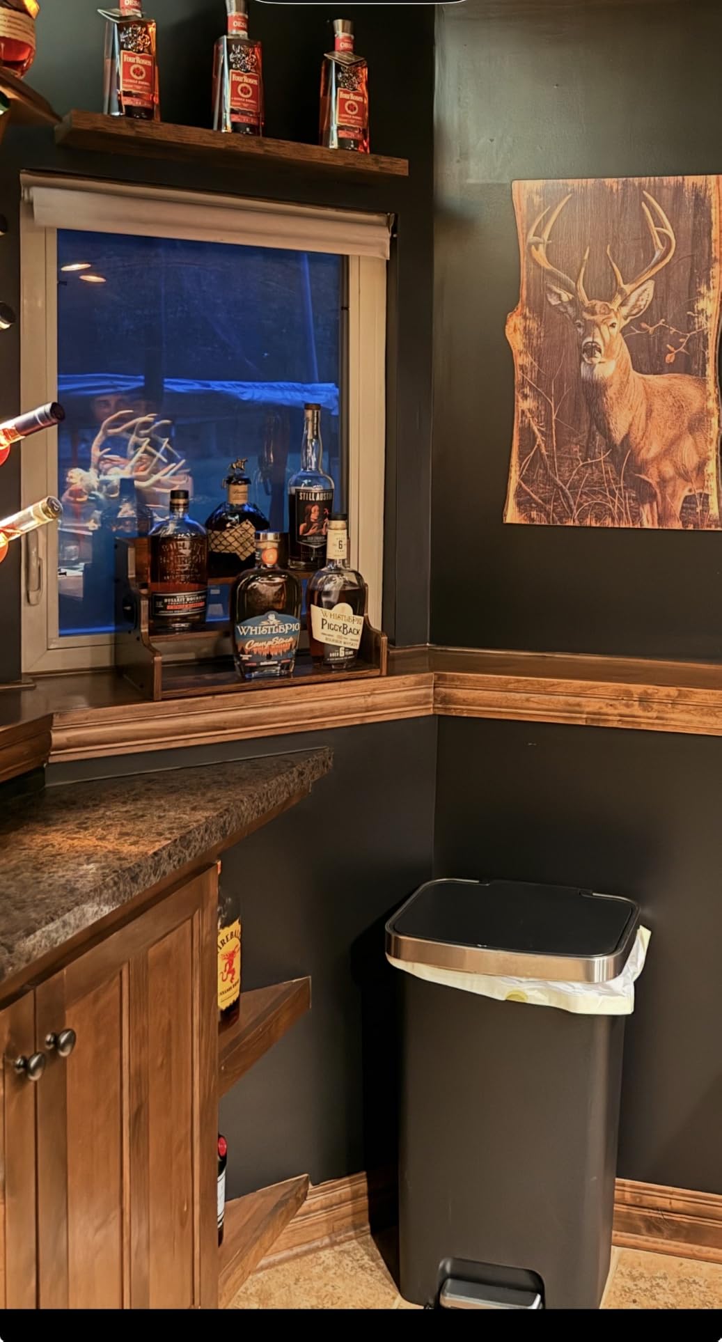 KLM Liquor Bottle Display Shelf, Coffee Syrup Rack Organizer, 3 Step Countertop Liquor Wine Rack, mini bar, liquor cabinet, Home Retro Bar Shelf Stand for Liquor Whiskey, Spirits customer photo 1