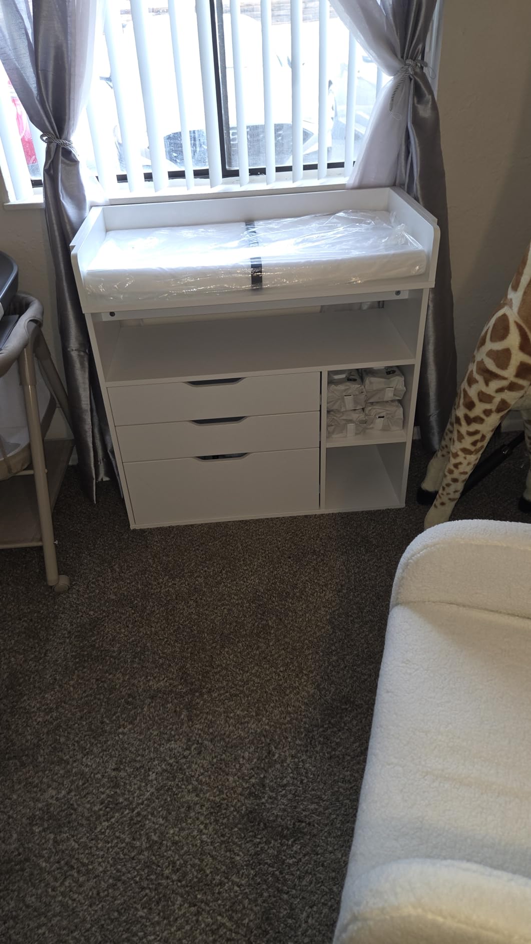Pipleo Baby Changing Table Dresser with 3 Drawers and 3 Storage Shelves, Can be Used as a Baby Dresser with Changing Table Top, a Baby Changing Station, a Wood Diaper Changing Station (White) customer photo 1