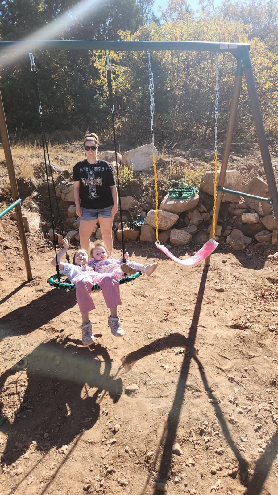 Hapfan 7.5ft Tall Heavy Duty Metal Swing Sets for Backyard | Extra-thick 60mm Steel Tubes, 500 lbs Capacity, A-frame Swingset with Spider & Belt Swings for Kids and Adults customer photo 1