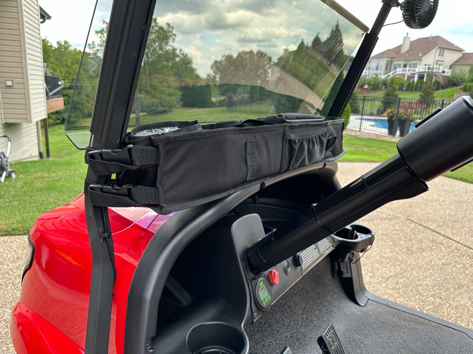 PGmoon Golf Cart Storage Tray, No-Drilling Front Storage Basket - Compatible with EZGO, Club Car, Kandi Golf Carts, Organizer with Cooling Compartment customer photo 1
