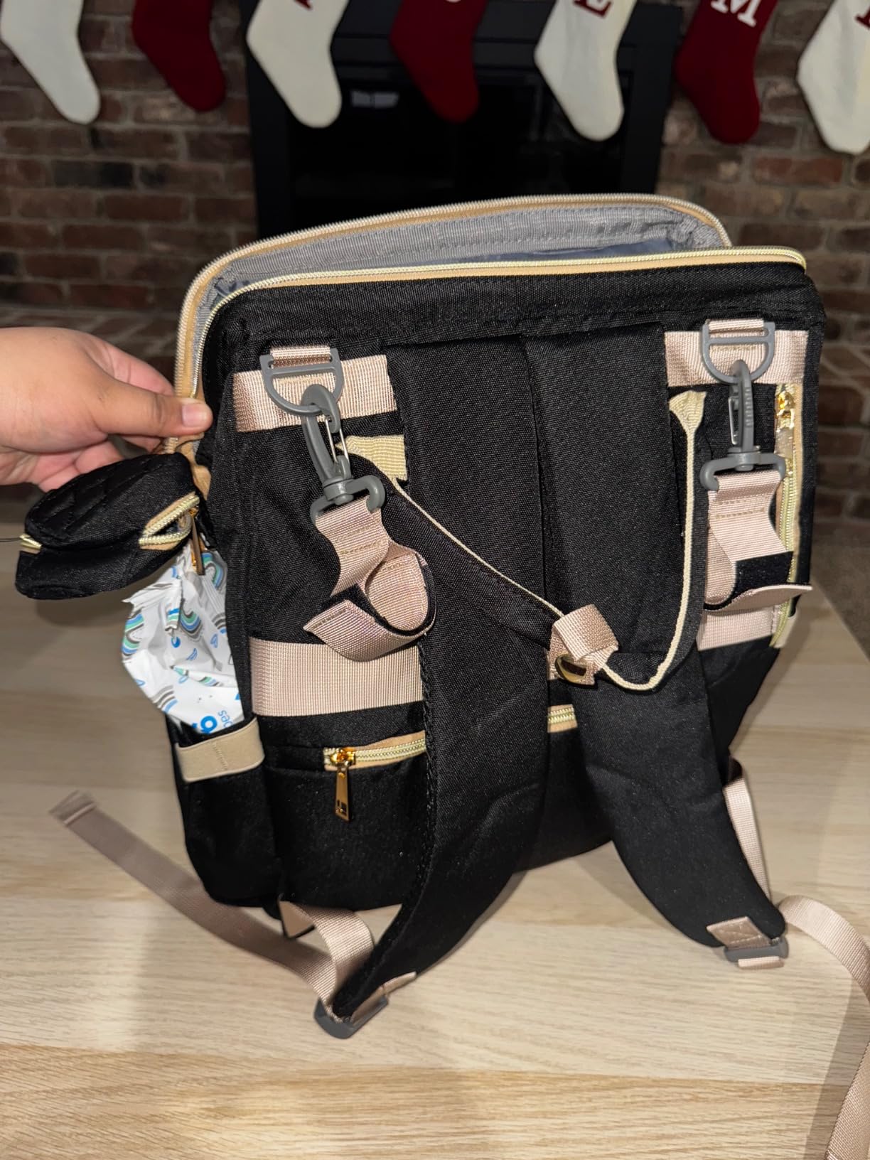 ROSEGIN Diaper Bag Backpack for Dad and Men, Large Travel Baby Bag with Changing Pad, Pacifier Case, Removable Flag Patch - Baby Shower Gifts - Shadow Black customer photo 2
