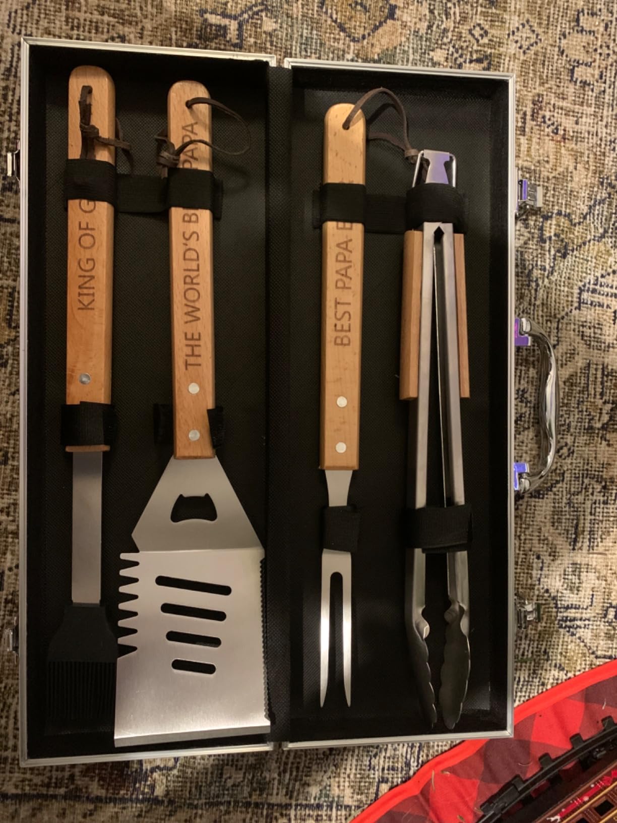Grandpa Gifts from Grandkids Fathers Day, Grandpa Gift Heavy Duty Wooden BBQ Grilling Accessories Kit for Backyard, Thick Stainless Steel Grill Utensils with Non-Slip Handle Tools in Portable Bag customer photo 1