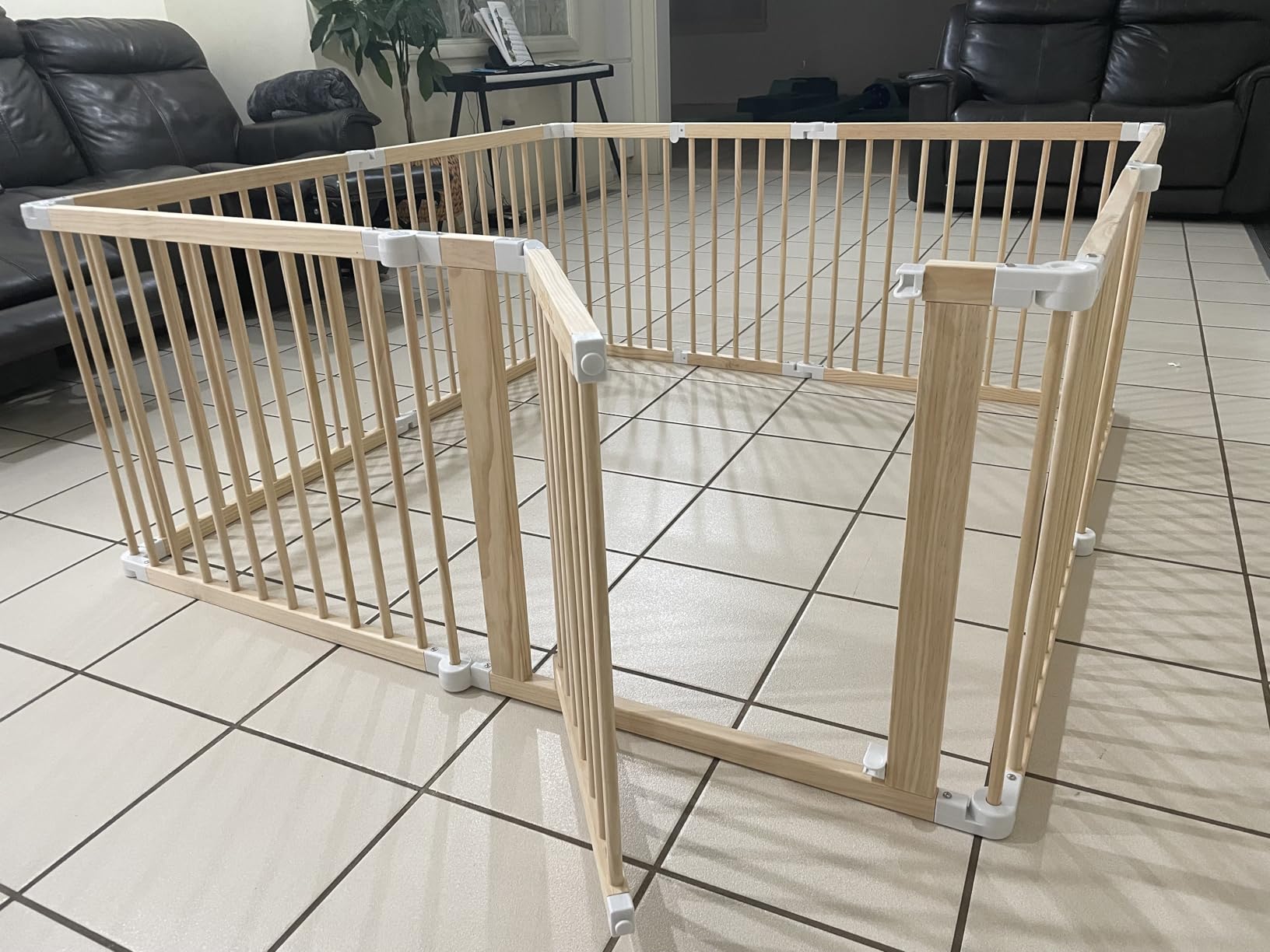 Comfy Cubs Baby Gate Playpen 57x57x25in - Foldable Playpen Light Wood White | Extends Up to 228
