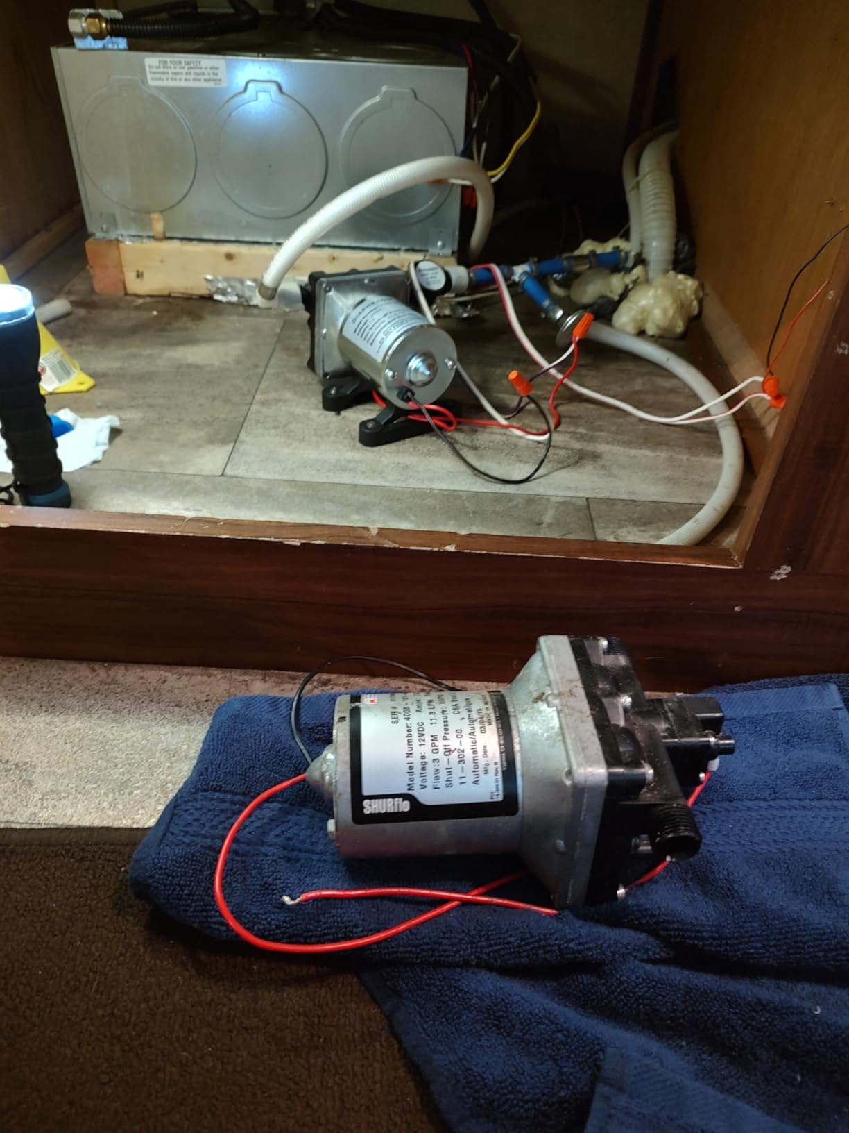 RV Water Pump 4008-101-A65/E65 12V at 3.0 GPM with strainer | 4008-101-A65/E65 Replacement 12V demand pump delivers 3.0 GPM at 55 PSI with a twist-on strainer for protected water flow. customer photo 1