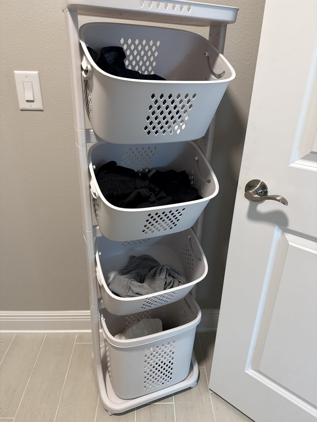 BAOKALER 4-Tier Laundry Hamper Sorter, Vertical Rolling Laundry Baskets with Wheels Removable, Stackable Laundry Cart Organizer and Storage for Small Space, Dorm, Closet, Bathroom customer photo 2