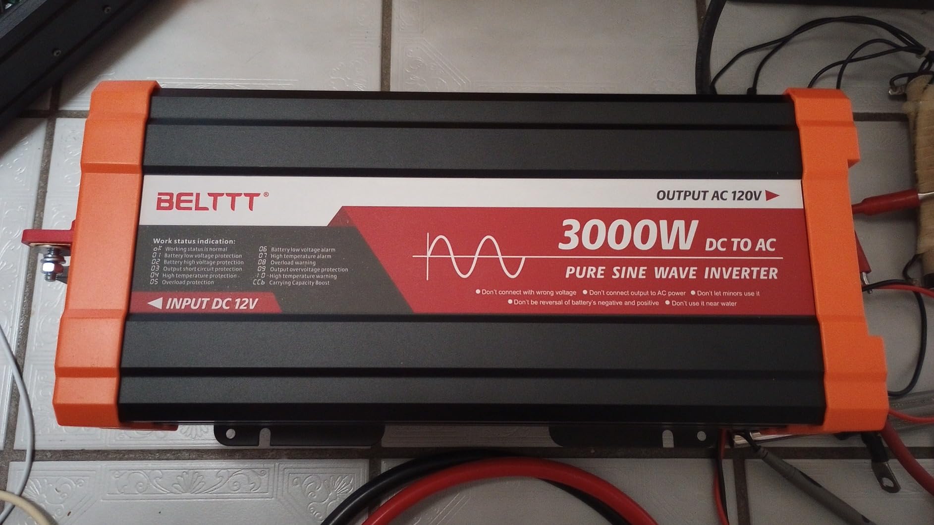 BELTTT 3000W Pure Sine Wave Inverter 12V DC to 120V AC, 6000W Peak | LCD Display, 23 ft Wired Remote, Dual AC and 20A Outlets, Hardwire Port, USB, Power Inverter for Solar, Off-Grid, RV, Truck customer photo 2