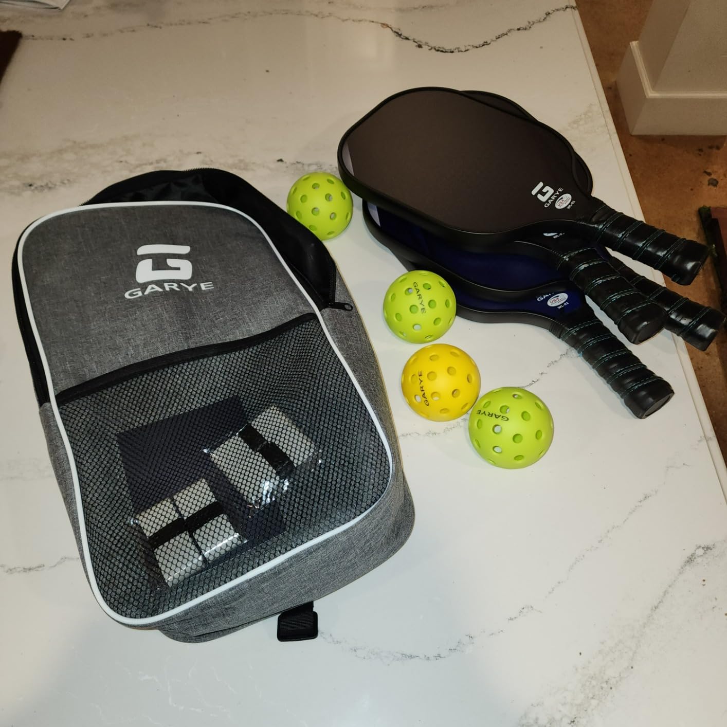 GARYE Pickleball Paddles Set of 4, Carbon Fiber Pickle Ball Paddle, USAPA Approved Lightweight Rackets 4 Pack for Adults and Teenagers, Includes 6 Balls, 1 Bag, and 4 Grip Tapes customer photo 2