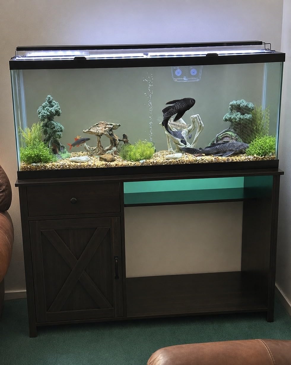 4ever2buy 55-75 Gallon Fish Tank Stand with Power Outlets, LED Light, Heavy Duty Aquarium Stand with Cabinet for Fish Tank Accessories Storage, for Turtle Tank, Reptile Terrarium, 1100LBS, Oak customer photo 2