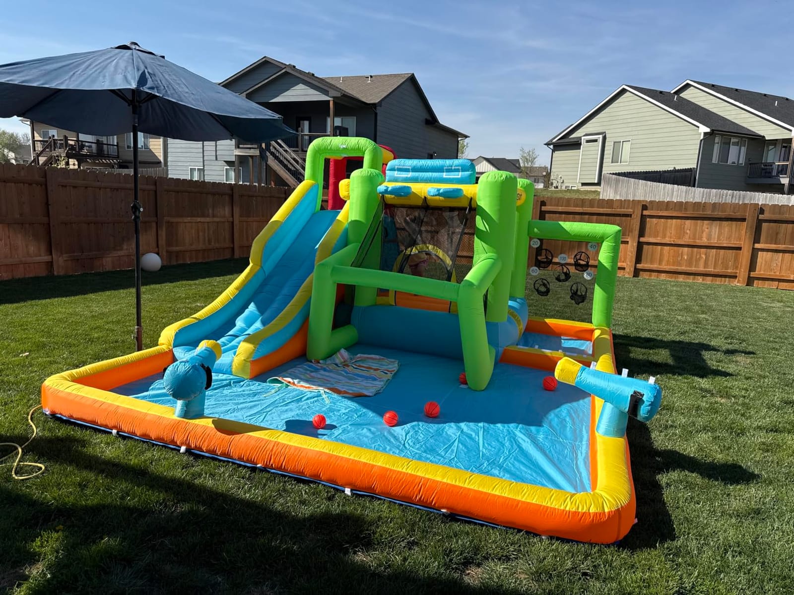 FBSPORT Inflatable Bounce House Water Slide, Bounce House for Kids Indoor Outdoor Bouncy House with 550W Blower, Bounce Castle with Slide Ball Shooting, Water Gun, Splash Pool, Bounce Area, Hose customer photo 1