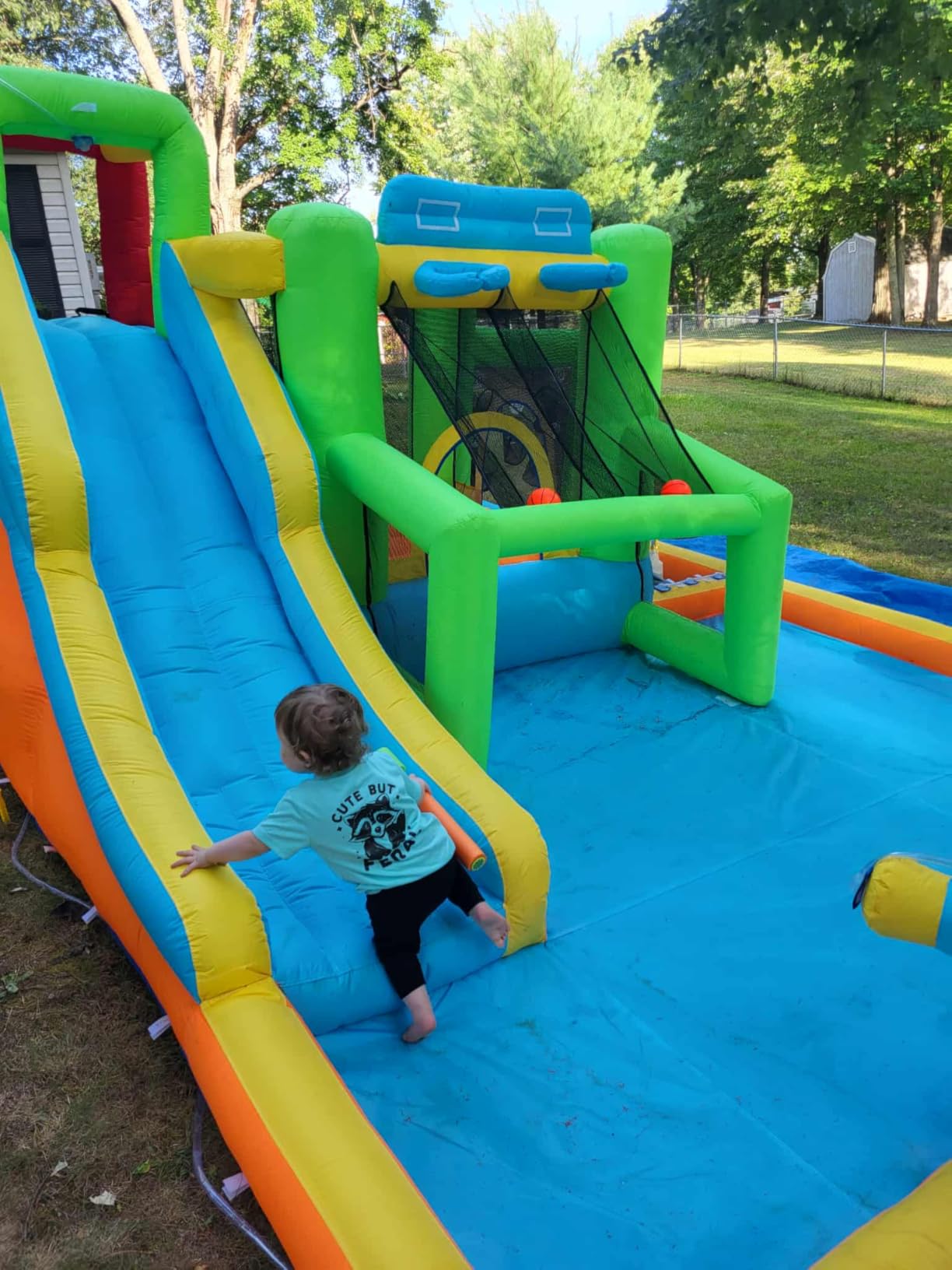 FBSPORT Inflatable Bounce House Water Slide, Bounce House for Kids Indoor Outdoor Bouncy House with 550W Blower, Bounce Castle with Slide Ball Shooting, Water Gun, Splash Pool, Bounce Area, Hose customer photo 2