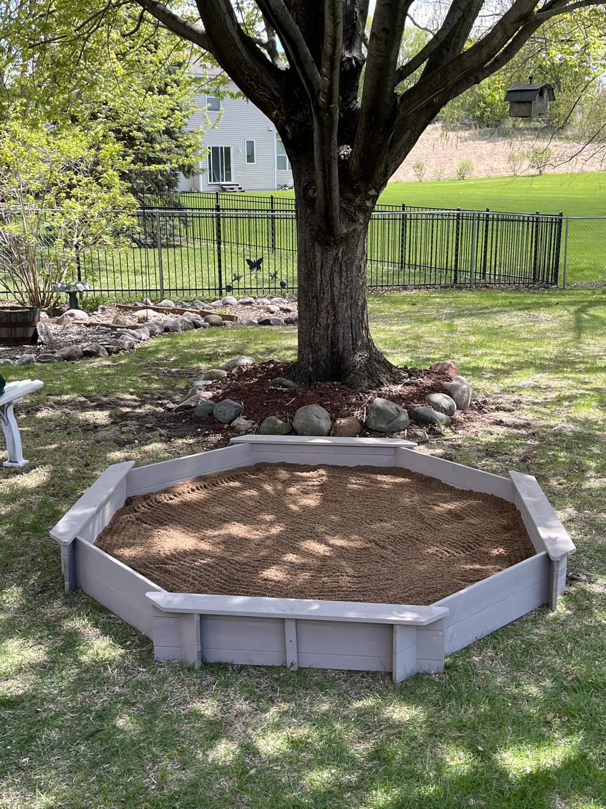 Best Choice Products Large Outdoor Octagon Wooden Sand Box for Kids, Sandbox with Cover, 4 Reinforced Benches Support up to 220 lbs Each, Bottom Liner for Drainage - Brown customer photo 2
