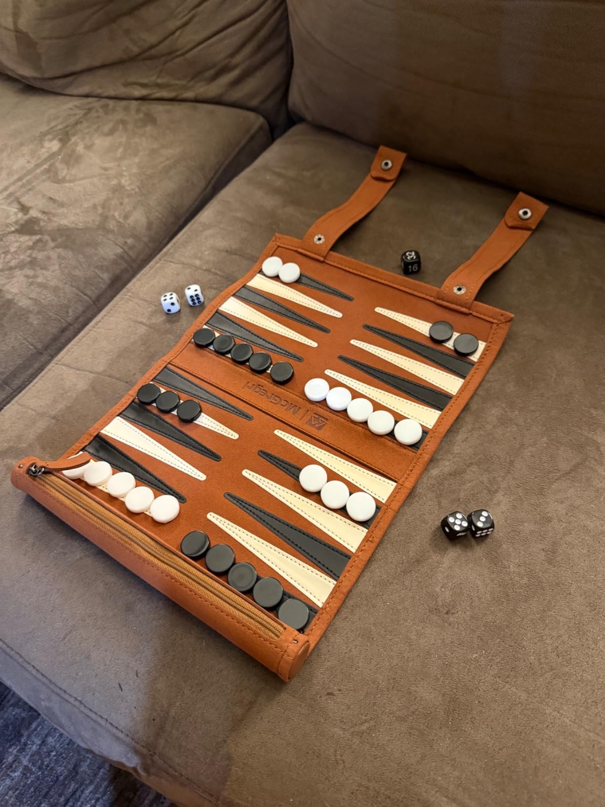 Travel Backgammon Set, Roll-Up Leather Board Game | Portable Roll-Up Backgammon Game with Leather Board, Travel Set, Multiple Colors Available customer photo 2