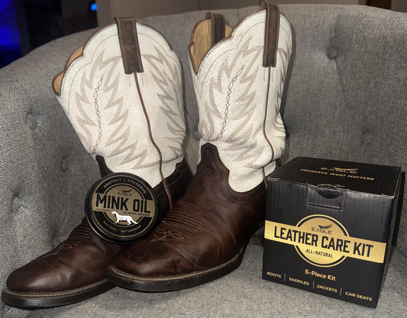 Leather Boot Care Kit - Mink Oil, Saddle Soap for Leather, Applicators & Cloth - Leather Care Kit, Boot Leather Care Kit, Leather Shoe Care Kit for Cowboy Boots, Work Boots, Shoes, and Tack customer photo 1