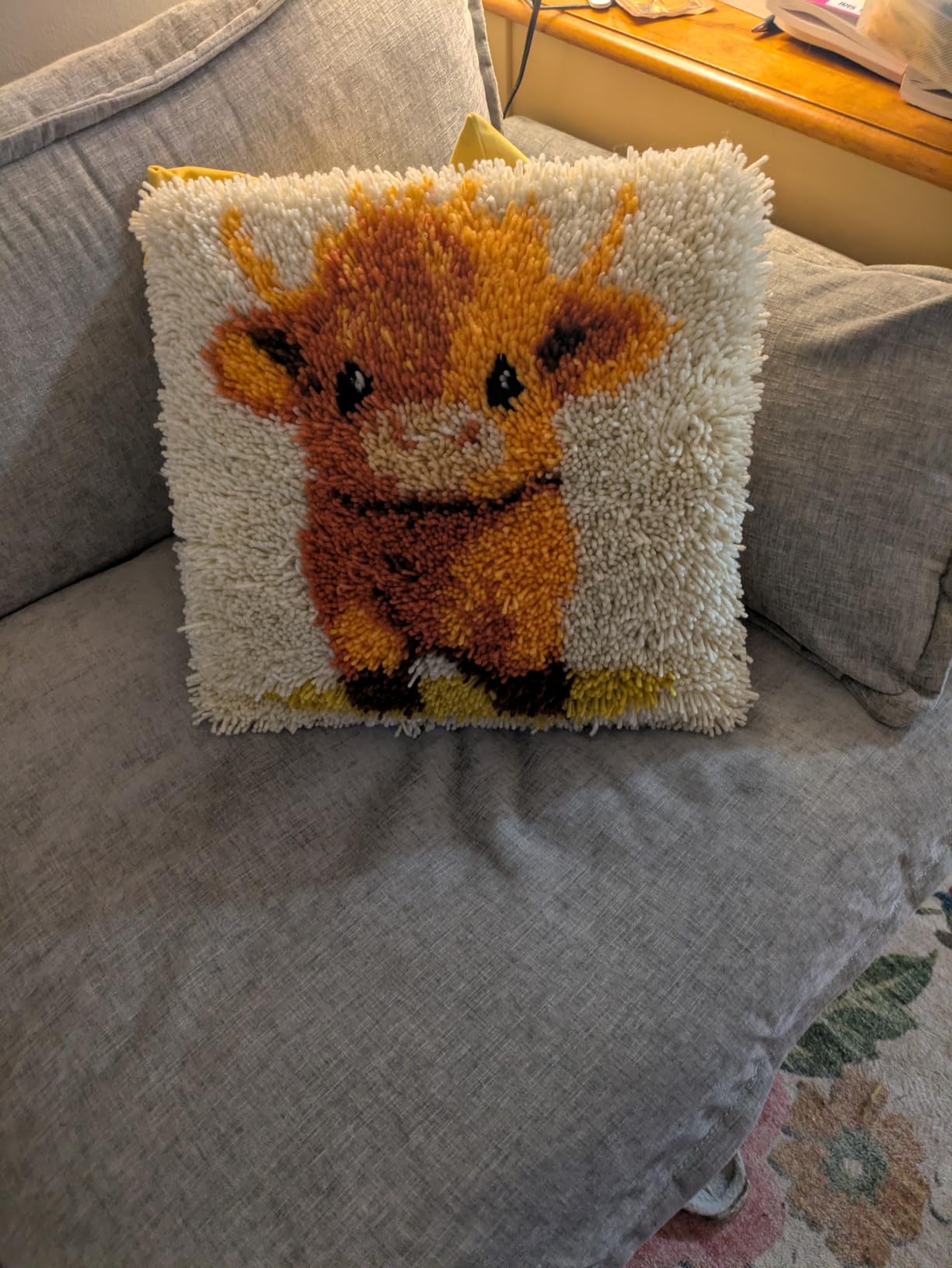 Latch Hook Pillow Kits for Adults Cute Baby Highland Cow DIY Pillow Cover Printed Pillowcase Crochet Hooking Yarns Handmade Cushion for Home Sofa Decoration 17x17inch(8) customer photo 2