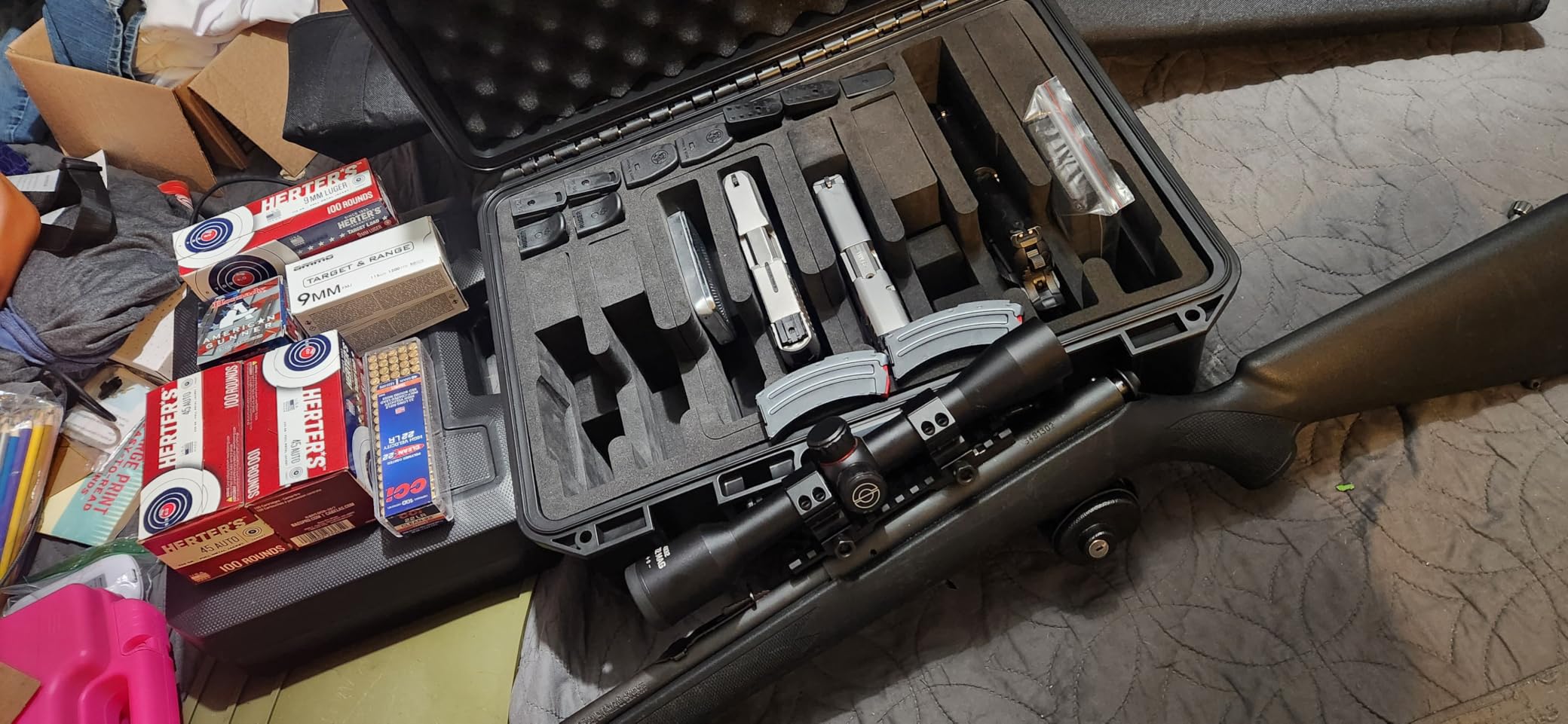 Pistol Case Gun Box for Handguns: Waterproof Holds Multi Guns & Magazines | TSA Approved Carrying Hard Shell Pistol Case for Pistols, Pre-cut Storage Box for Beretta, Smith and Wesson, for Glock customer photo 2
