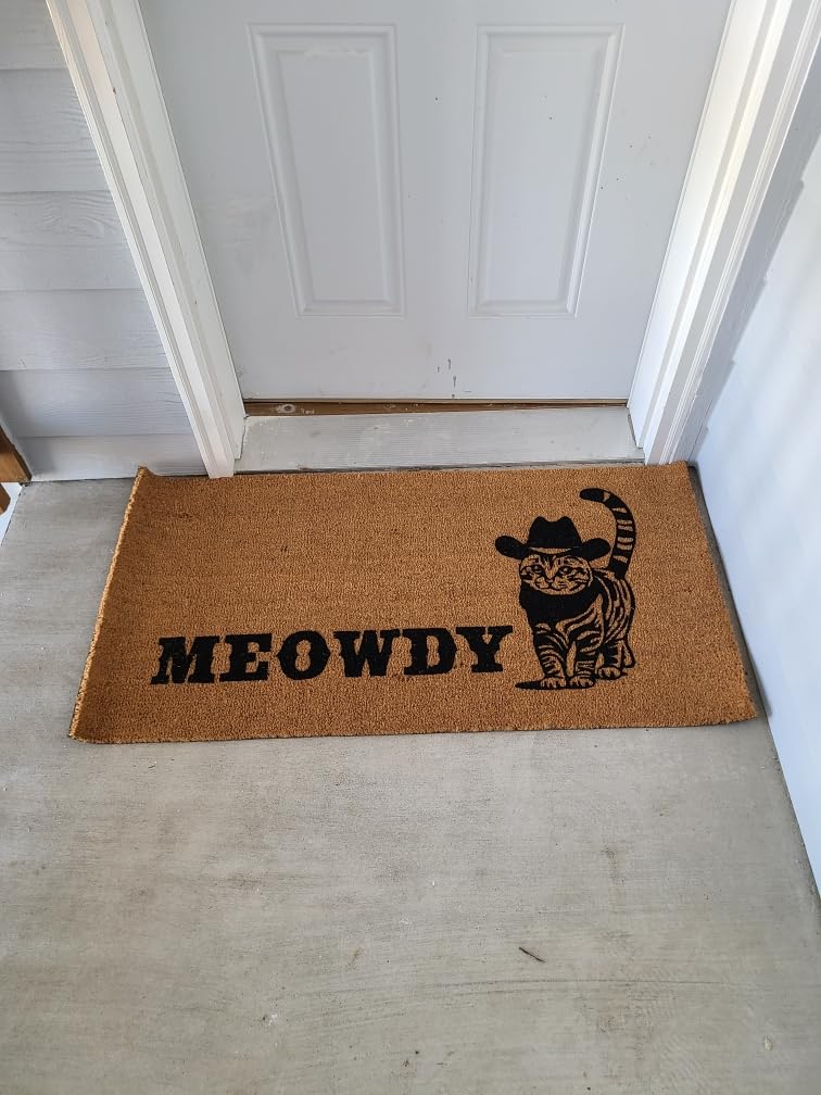 Meowdy Doormat 30x17 Inch, Black Cat Welcome Mat Coir, Cat-lover Gift Rug | Feline Home Decor, Natural Fiber, Pvc Backing, Dirt Scraper, Cozy Animal-Themed Decor, Pet-Inspired Decor, Gift for Cat Lover customer photo 2