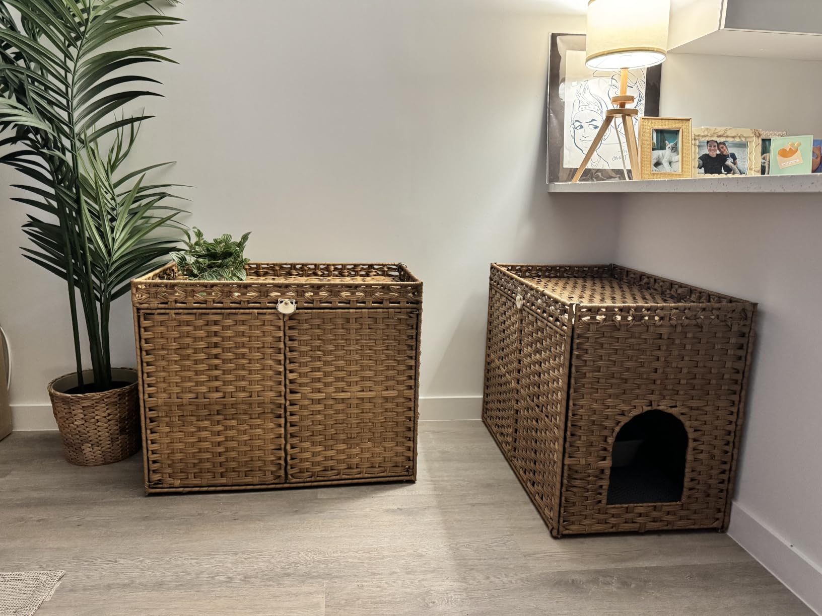 SETVSON Cat Litter Box Enclosure Furniture, Handwoven Rattan Hidden Litter Box with Mat, Large Space Cat House with 2 S-Shaped Hooks 30.3 x 18.3 x 24.4 Inches, Indoor for Living Room Apartment Natural customer photo 1