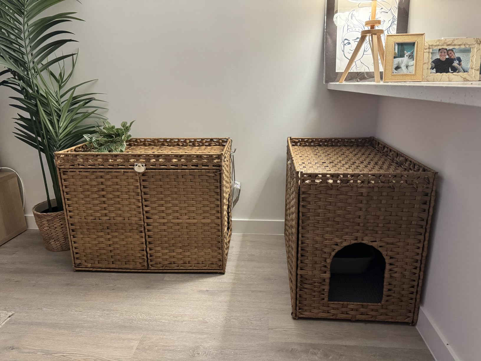 SETVSON Cat Litter Box Enclosure Furniture, Handwoven Rattan Hidden Litter Box with Mat, Large Space Cat House with 2 S-Shaped Hooks 30.3 x 18.3 x 24.4 Inches, Indoor for Living Room Apartment Natural customer photo 2