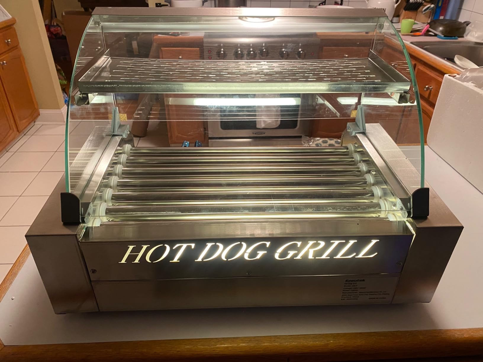 Seeutek Hot Dog Roller 5 Rollers 16 Hot Dogs Capacity 1100W | Stainless Sausage Grill Cooker Machine, Dual Temp Control, Glass Hood Acrylic Cover, Bun Warmer Shelf, Removable Oil Drip Tray customer photo 1