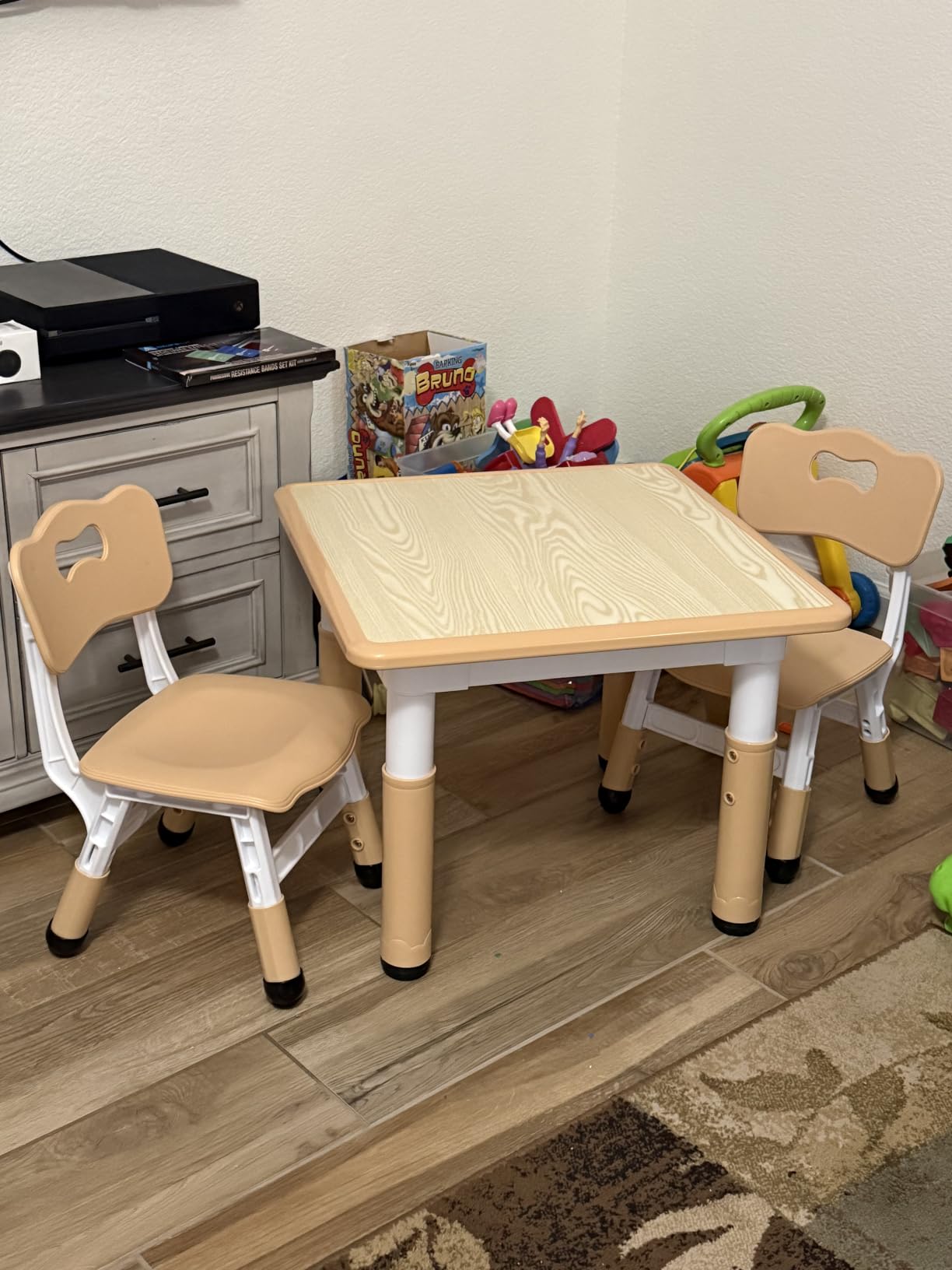 Brelley Height Adjustable Toddler Table and 2 Chairs Set, Grey | Table Supports 280 lbs, Drawing Activity Desk, Classroom/Daycare/Home, Children Multi-Activity Table for Ages 3-8 customer photo 2