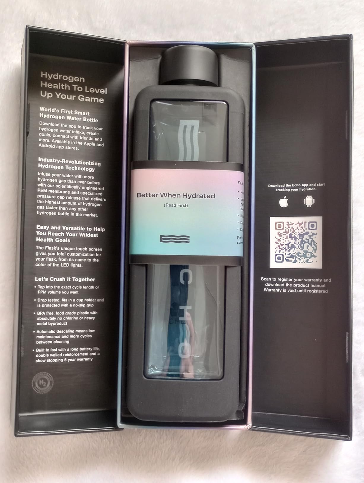 Echo Flask Smart Hydrogen Water Bottle Generator | 8x More Hydrogen, 8PPM (8000 PPB), App Tracking Tech, 12 oz, Rechargeable w/USB Charger, Self Cleaning, Portable Molecular H2 customer photo 2