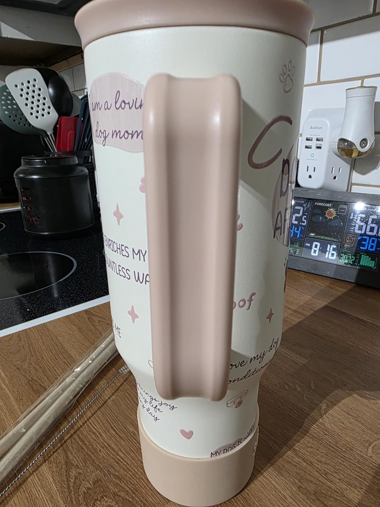 SANDJEST Paw Print Tumbler with Handle, Gifts for Dog Mom, Stainless Steel Insulated Tumblers Coffee Travel Mug Cup, Gift for Women Girls on Birthday Christmas Mothers Day, 40oz customer photo 2