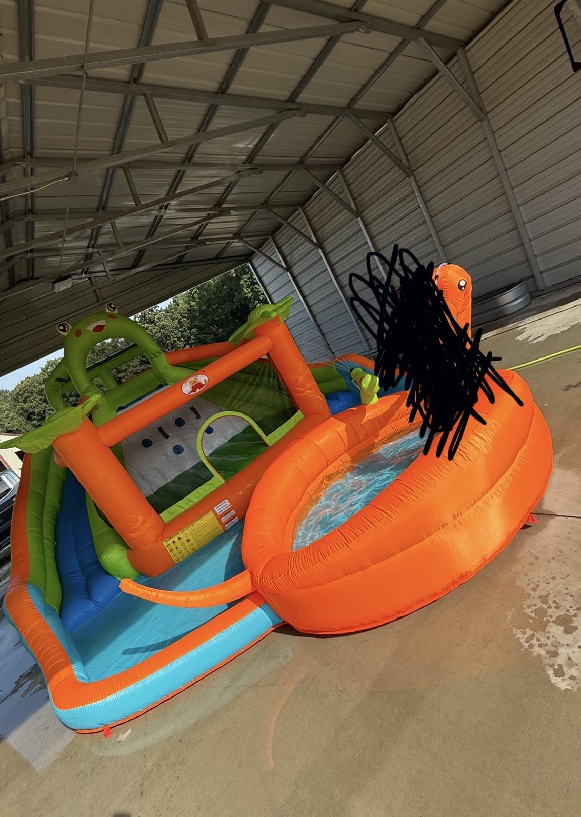 WELLFUNTIME Inflatable Water Double Slides Park with Blower, Bouncy Castle with Water Cannon, Dino Pool, Frog Castle, Climbing Wall, Basketball Hoop, Backyard Water Park for Kids customer photo 2