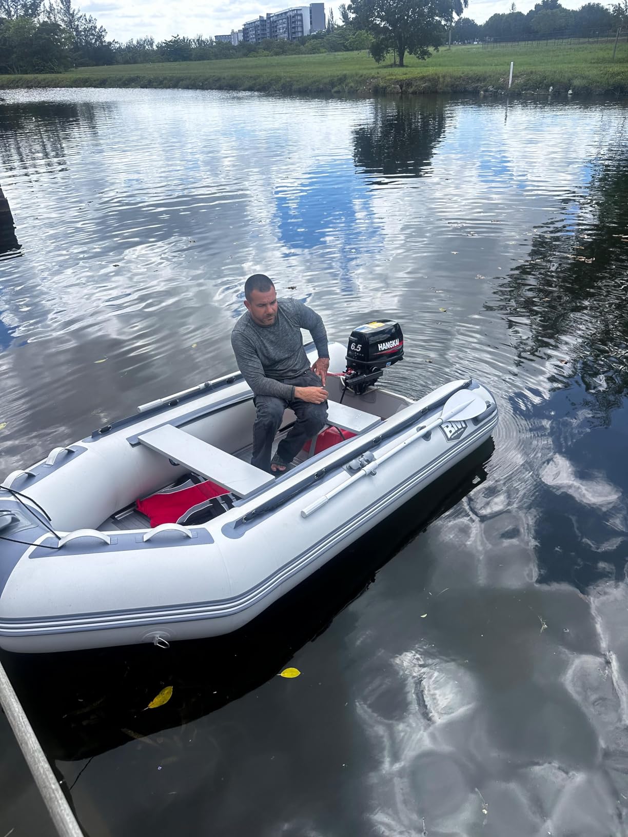 USCG Approved Inflatable Dinghy Boat, 8.2/10/10.8FT Dinghy for 2-5 Persons | Heavy-Duty 1100D PVC Fishing Boat with 5HP 10HP 15HP Outboard, Aluminum Floor & Oars, Wooden Bench Seats for Adults customer photo 2