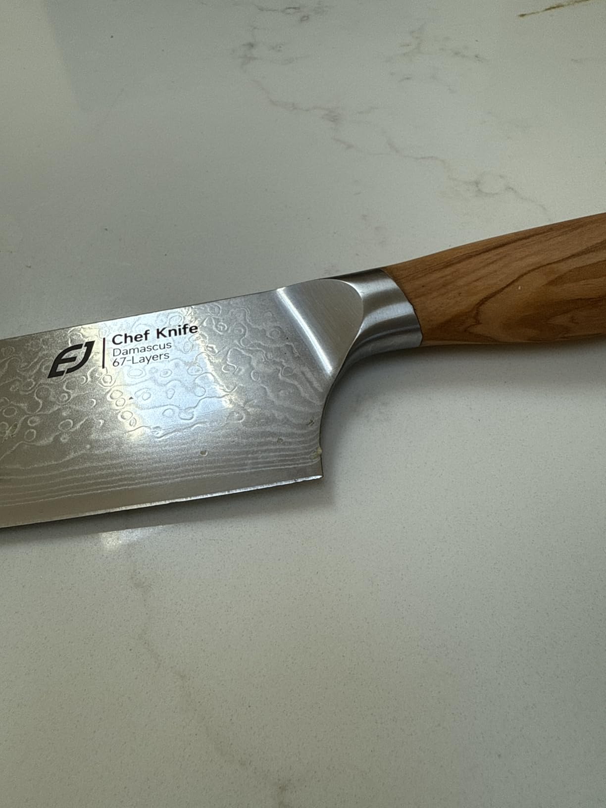 Emojoy 8-Inch Damascus Chef Knife, 67-Layer Japan Steel, Olive Wood Handle | Premium Damascus Kitchen Knife, Hand-Forged Japanese Steel Blade, Original Olive Wood Handle, Wooden Box, Ideal Gift for Home customer photo 1