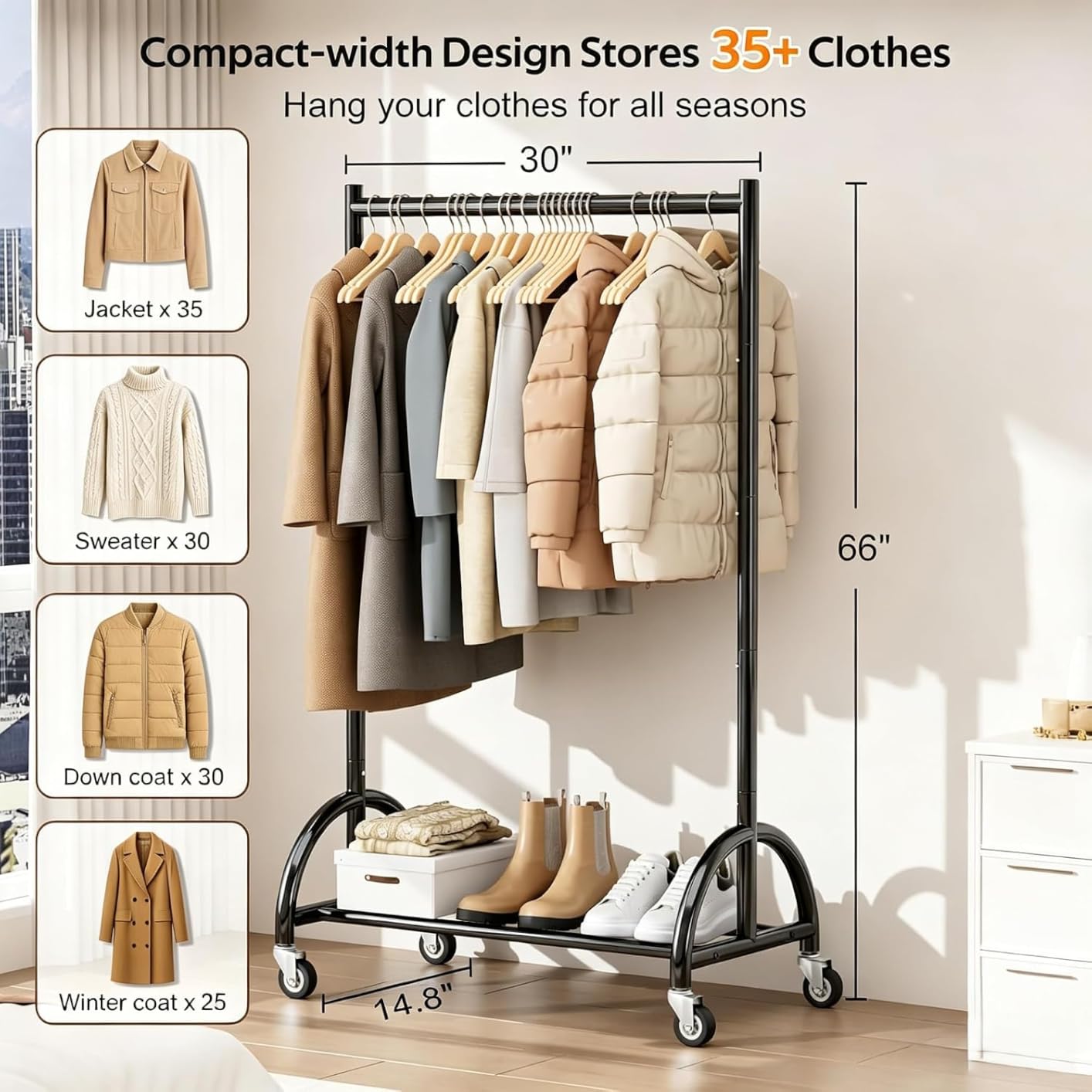 MISSLO Heavy Duty Clothing Rack with Wheels Rolling Clothes Racks for Hanging Clothes, Coats, Garment, Dress, Gold customer photo 2