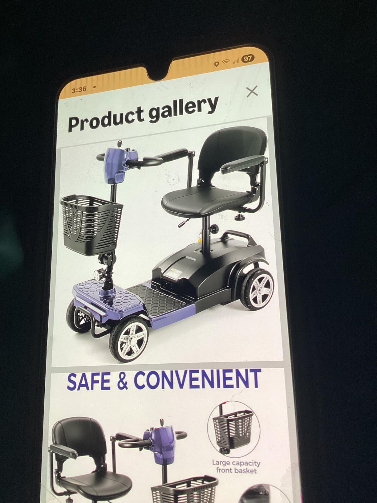 35Miles Mobility Scooter for Seniors/Adults, All Terrain Mobility Scooter | FSA Eligible, Lithium Battery, with Taillight, GPS Tracker, USB Charging, 300LBS Capacity, 350W Dual Baskets customer photo 1